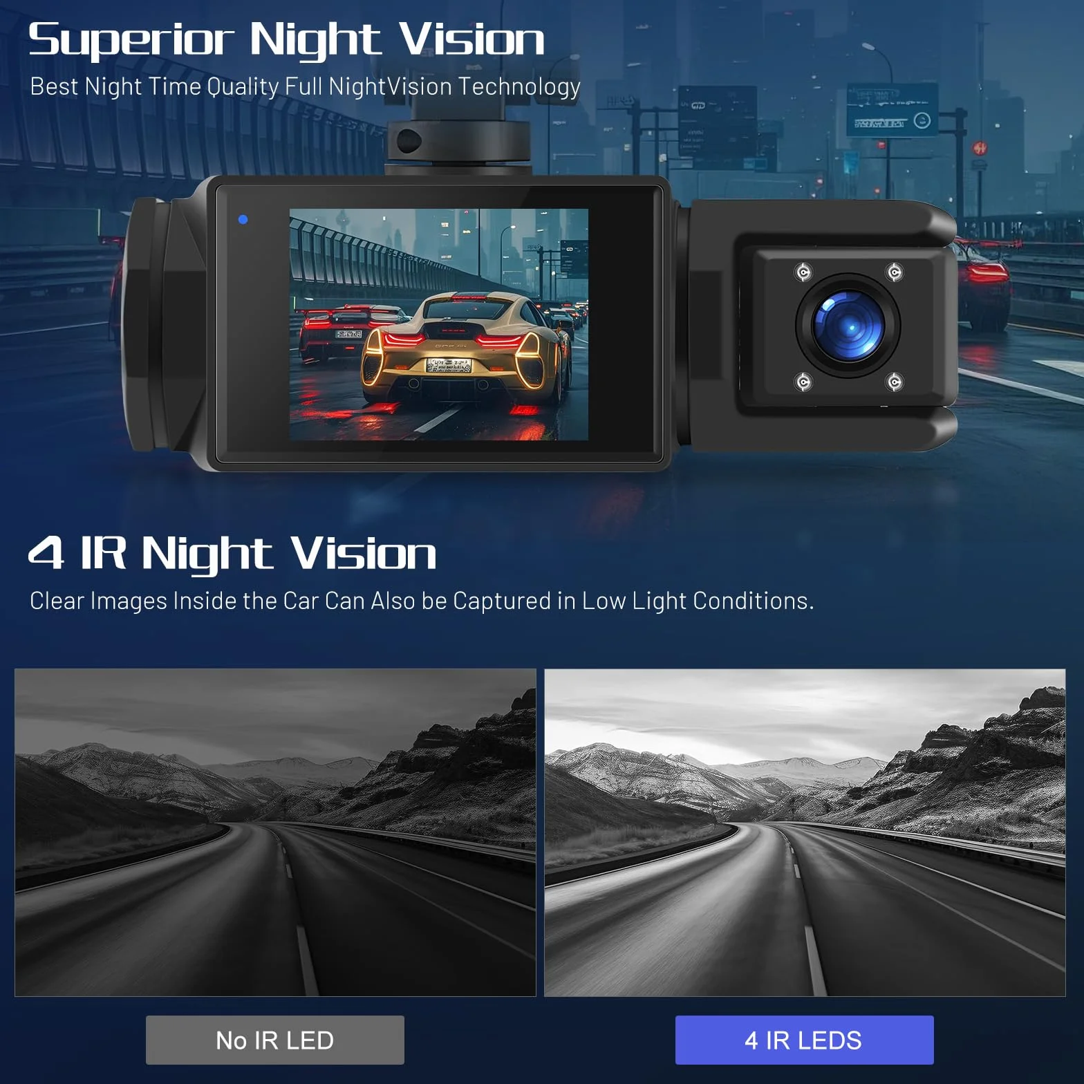 Kamera samochodowa 1080P, 3-kanałowa kamera Dash Cam z przodu i z tyłu wewnątrz, Full HD 2,0 cala ekran IPS kamera samochodowa z nagrywaniem w pętli, noktowizorem, wykrywaniem ruchu