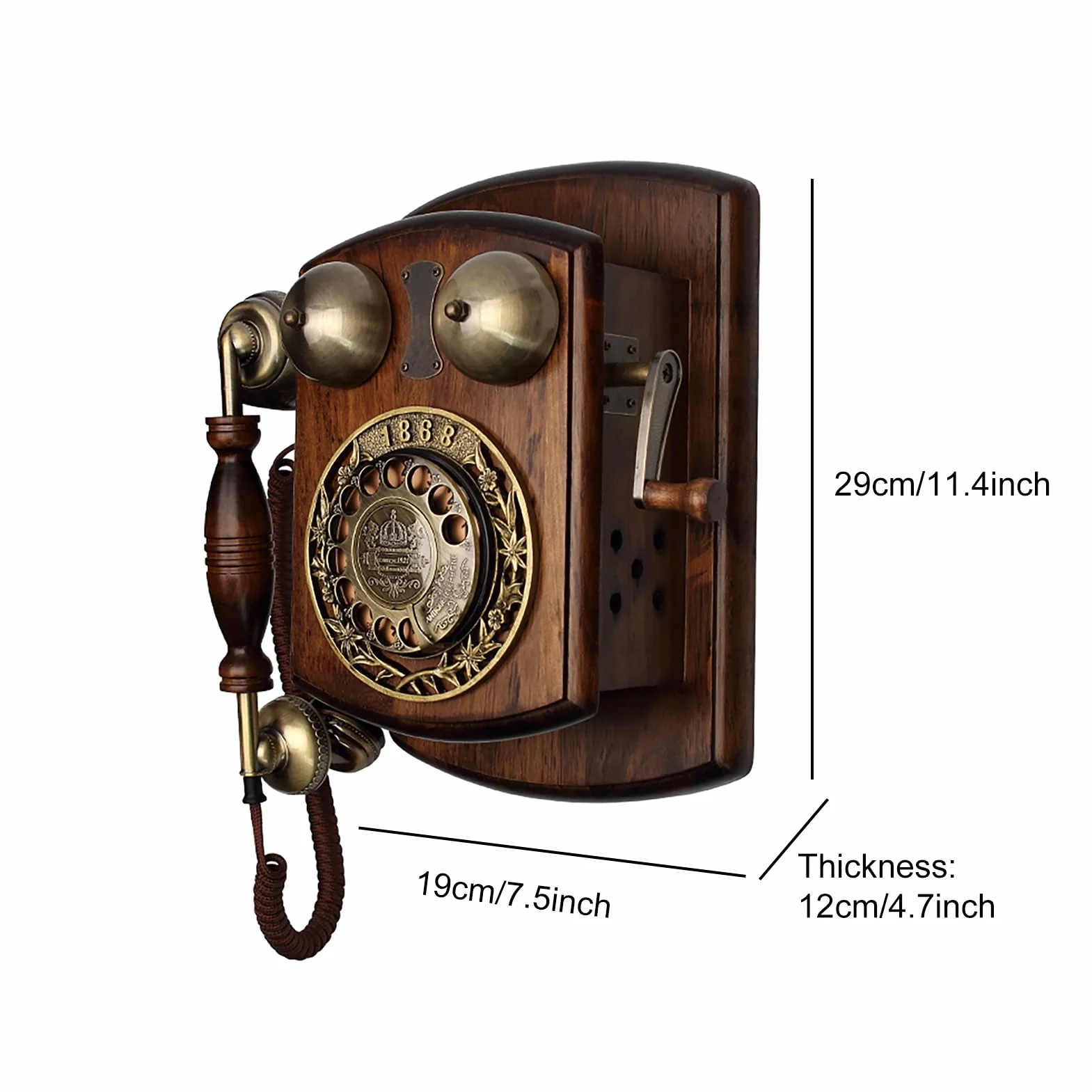 Telefon Stacjonarny Ścienny W Stylu Vintage, Drewniany Telefon Ścienny Z Tarczą Obrotową, Retro Antyczny Telefon Stacjonarny Z Dzwonkiem Mechanicznym, Staromodny Tel