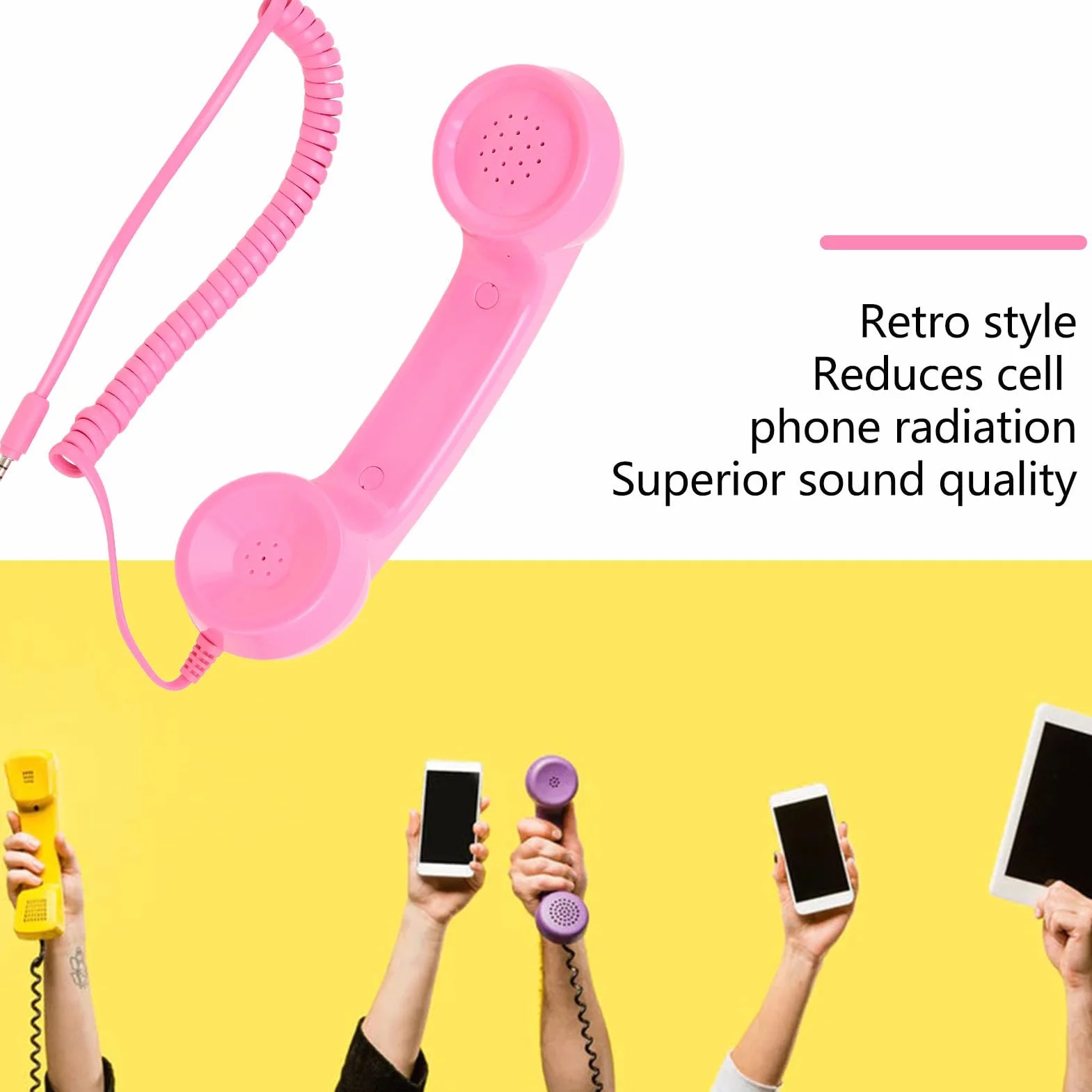 Słuchawka Telefoniczna w Stylu Retro, Przycisk Odbierania Jednym Dotknięciem, Odporna na Promieniowanie Wtyczka Dźwiękowa 3,5 Mm z Przewodem Spiralnym o Długości 1 M, Odpowiednia