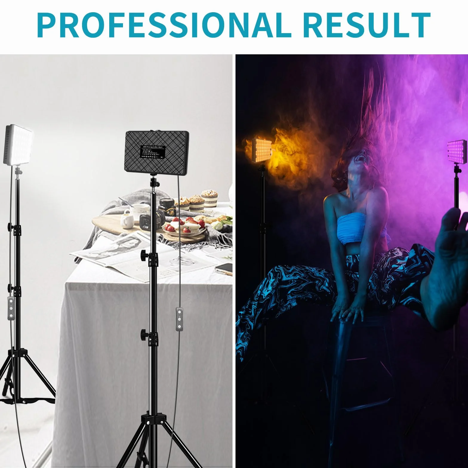 Hagibis Zestaw studyjnych lamp wideo LED – 9 kolorowych filtrów, regulowany statyw, do strumieniowego przesyłania zdjęć i wideo
