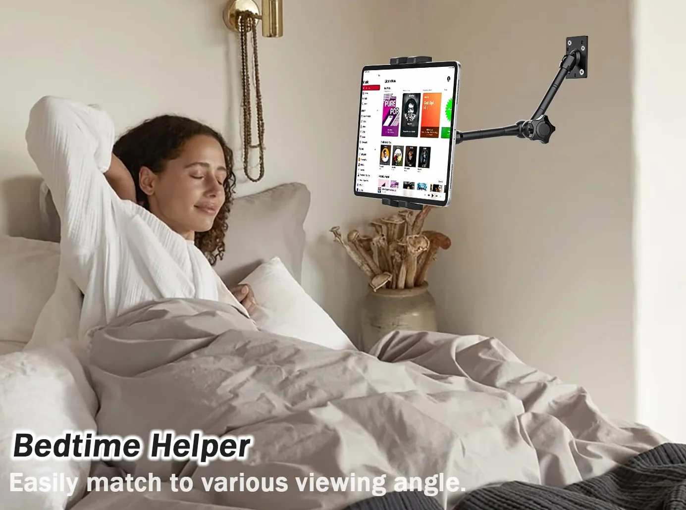 Oilcan Uchwyt ścienny na tablet, wielokątny uchwyt ścienny na tablet [regulowane aluminiowe ramię] do pokoju kuchni salonu detalicznego, kompatybilny z iPadem Pro Air Mini, Galaxy Tab, Lenovo, Phone,