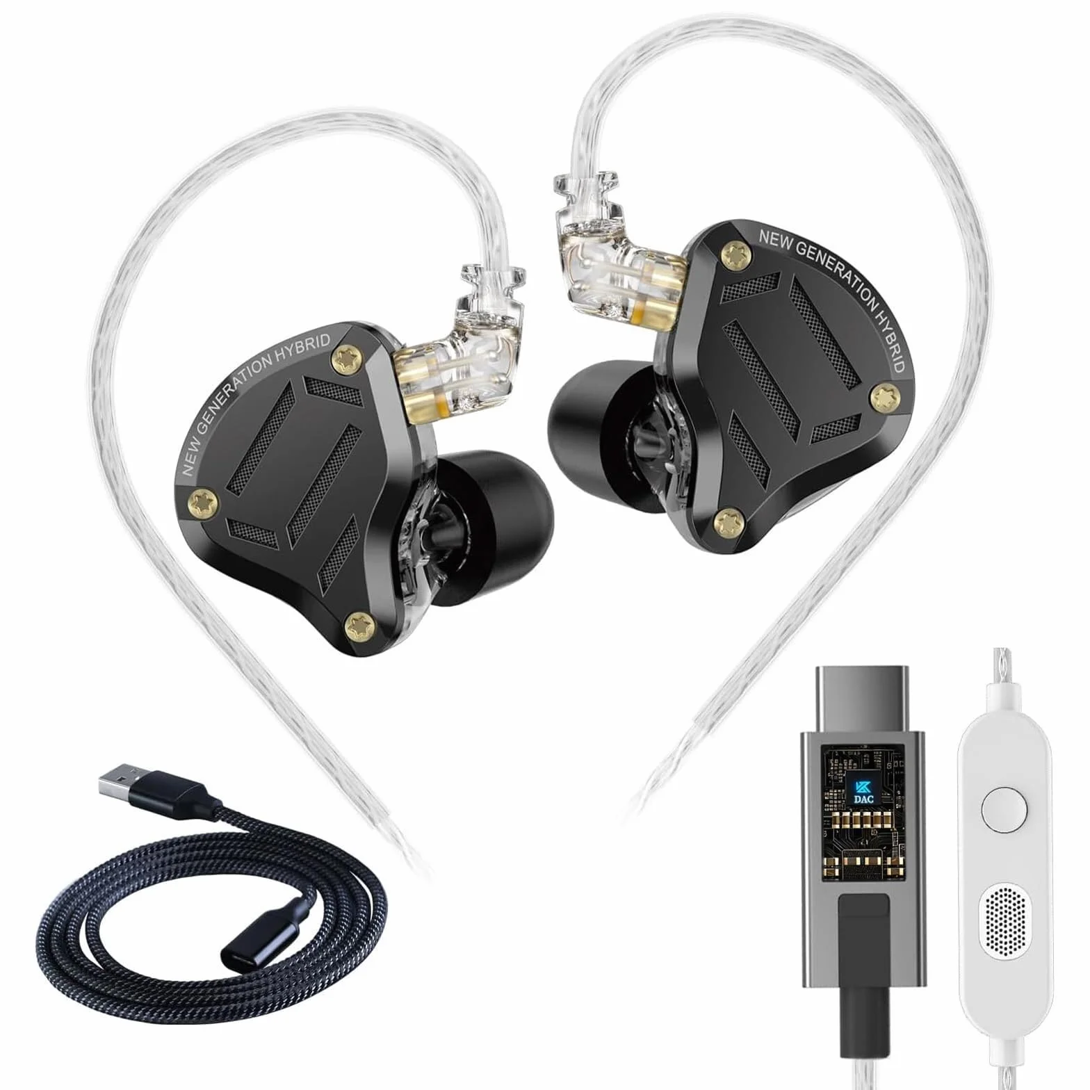 ZS10 Pro 2 słuchawki USB C z mikrofonem lEM do gier w monitorach dousznych, hybrydowe 4BA+1DD, głębokie basy, wygodne dopasowanie, przewodowe słuchawki douszne DSP z 4 trybami EQ