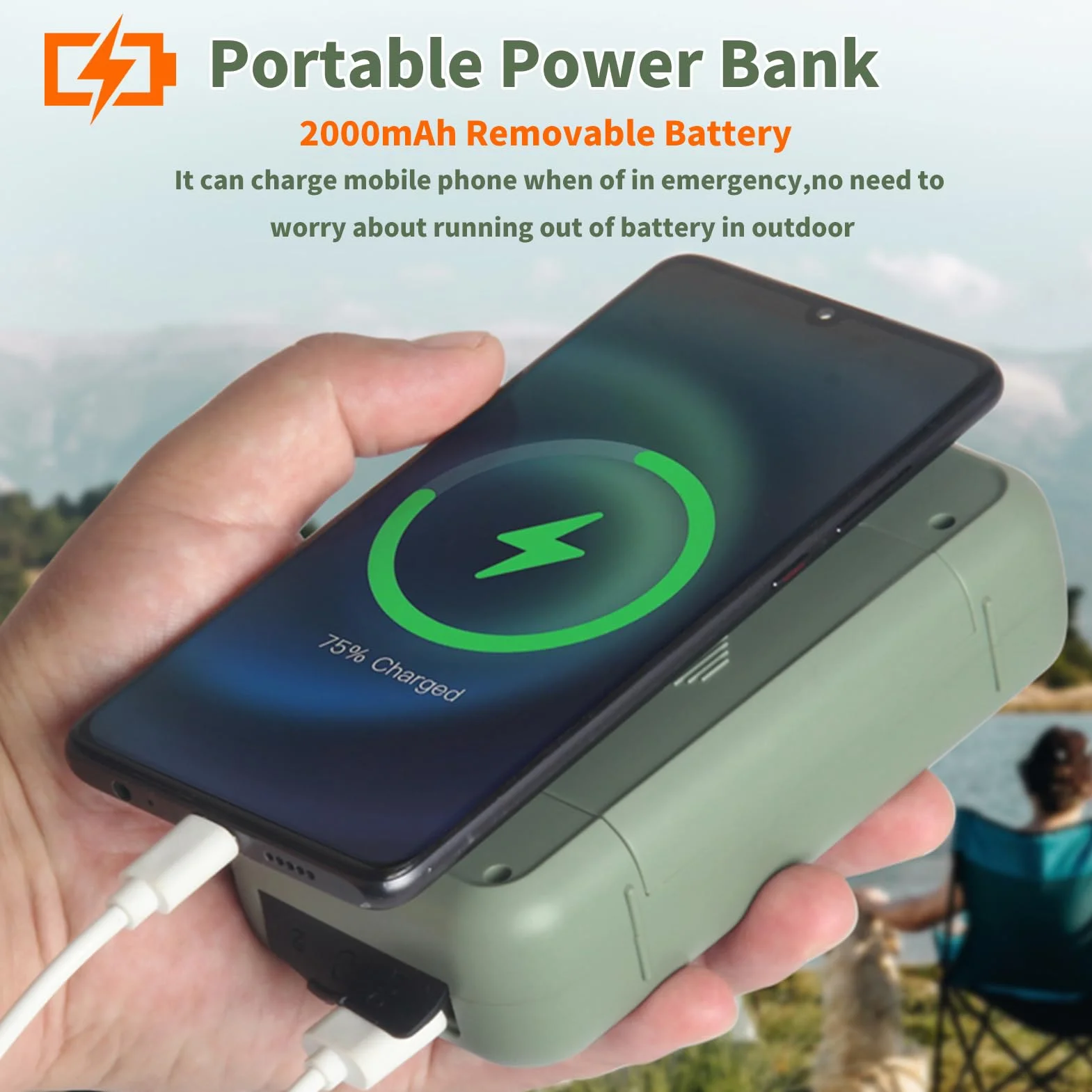 Fyearfly radio korbowe 2000mAh z dynamo, radio awaryjne ładowane solarnie, powerbank USB, radio AM/FM z alarmem SOS, światło LED do kempingu na zewnątrz