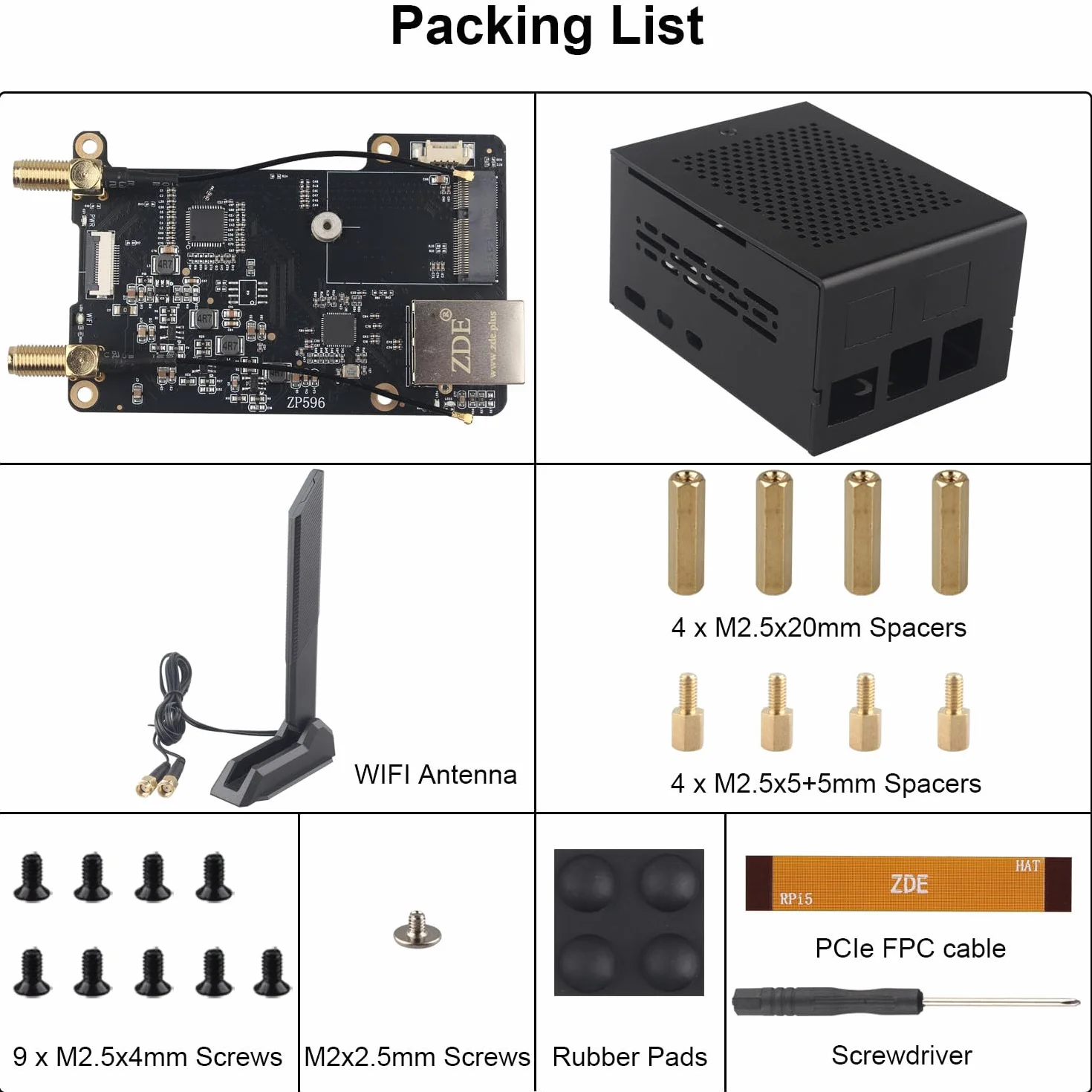 ZDE ZP596C PCIe do M.2 E Key HAT magnetyczna antena bazowa WiFi7 6 6E 5 PCIe do portu sieciowego Ethernet 2,5G HAT z etui ZC506 dla Raspberry Pi 5 obsługa Google TPU WiFi 7 BE200 WIFI6E AX210 MT7922