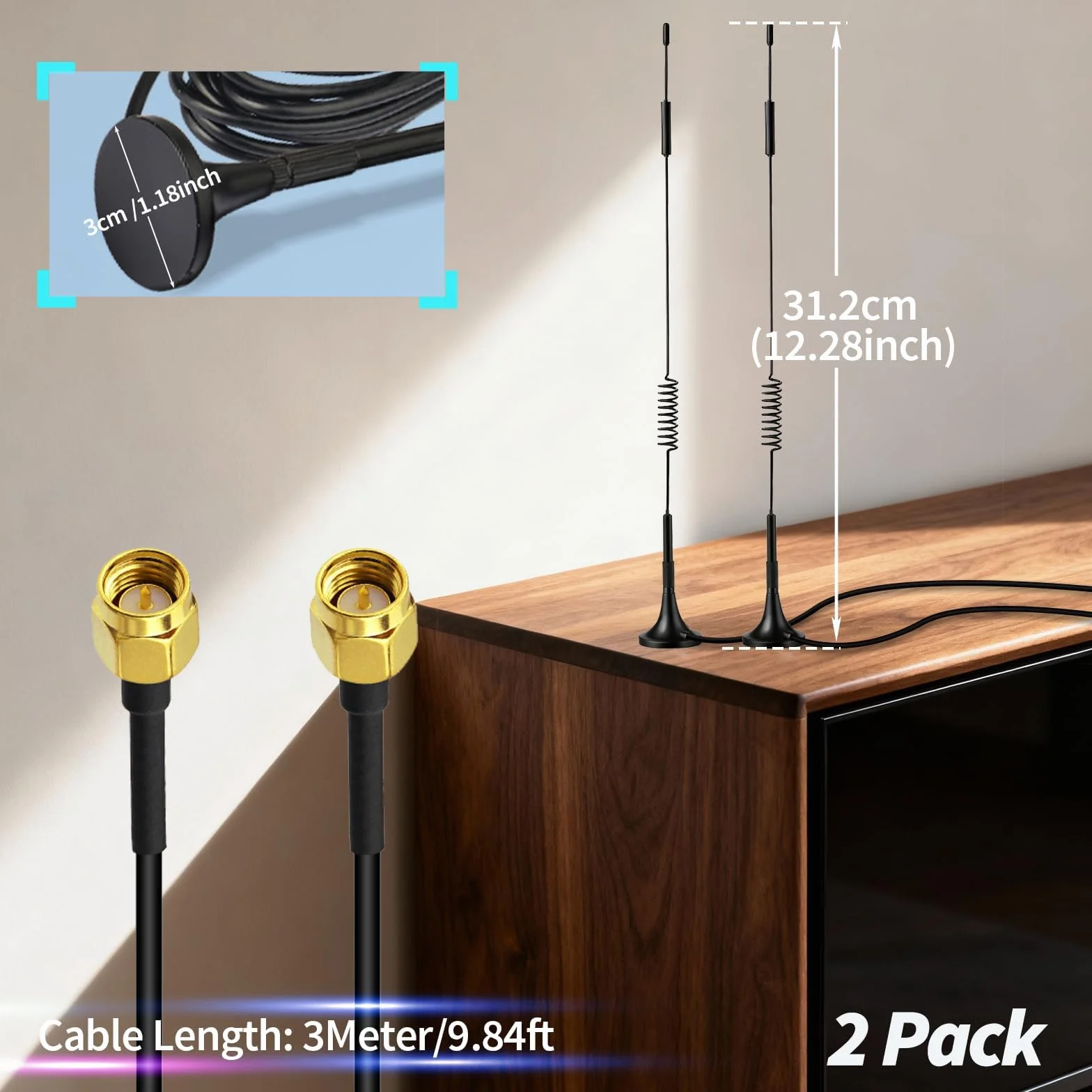 Bingfu Antena 4G LTE SMA, antena 7dBi, podstawa magnetyczna, antena MIMO (2-pak) do 4G LTE Router Gateway Modem Hotspot bezprzewodowy router Hub