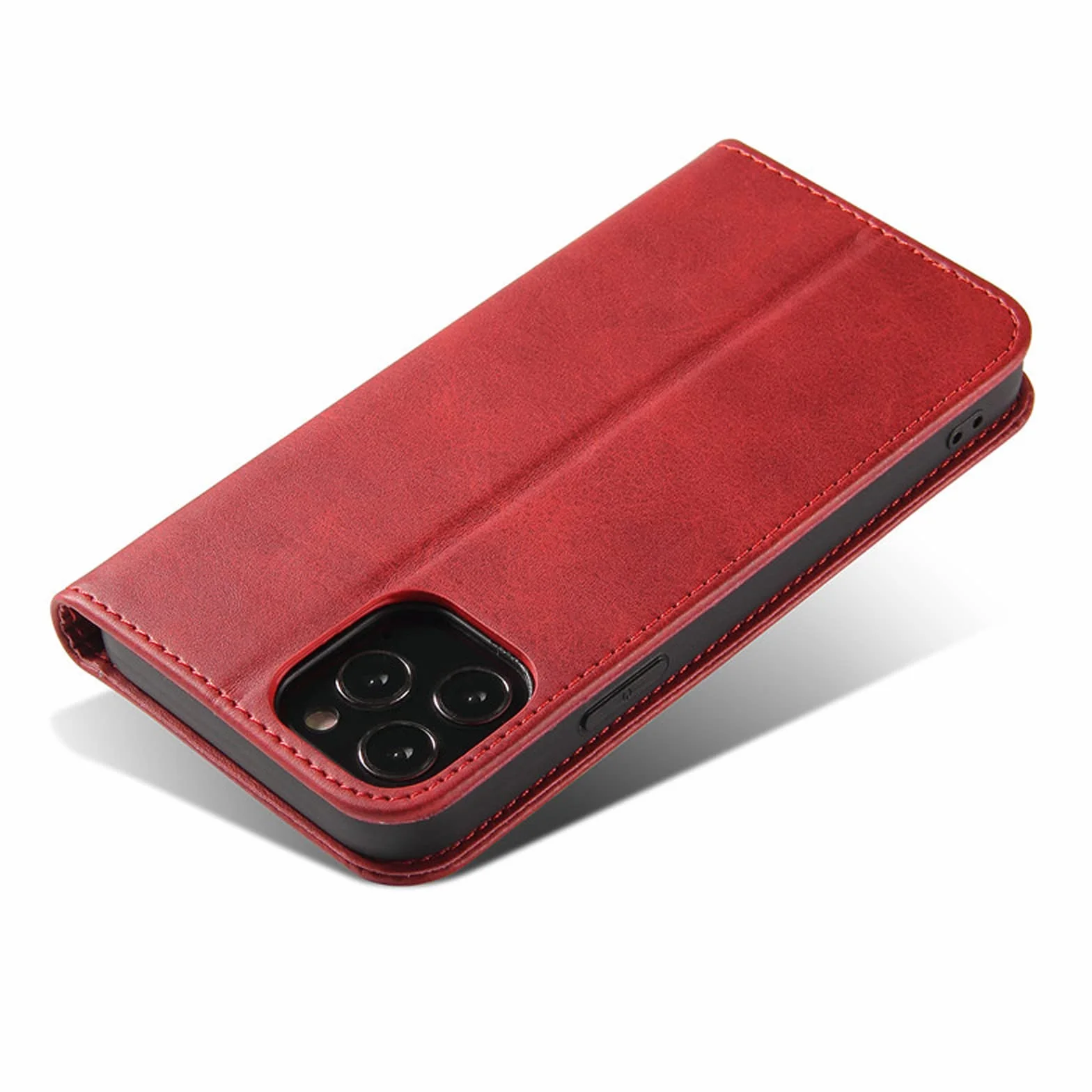 LTL Etui na telefon do iPhone 13 Mini/13/13 Pro/13 Pro Max, ręcznie robione skórzane etui z klapką z przegródkami na karty, etui na telefon, magnetyczne zamknięcie, czerwone, 13pro 6,1"