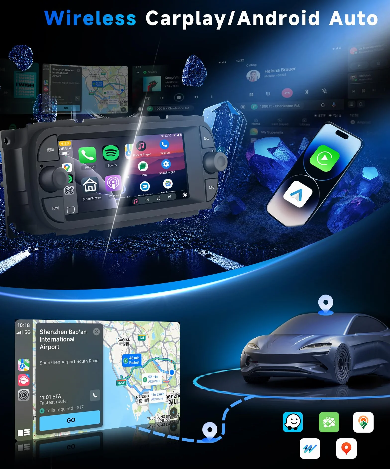 VECHTEL 4+64G Autoradio Android 15 dla Jeep Grand Cherokee Wrangler/Chrysler Grand Voyager 300M PT Cruiser/Dodge RAM 1500 2500, 6,86'' Ekran z Carplay Android Auto GPS Wi-Fi Bluetooth FM RDS Kamera