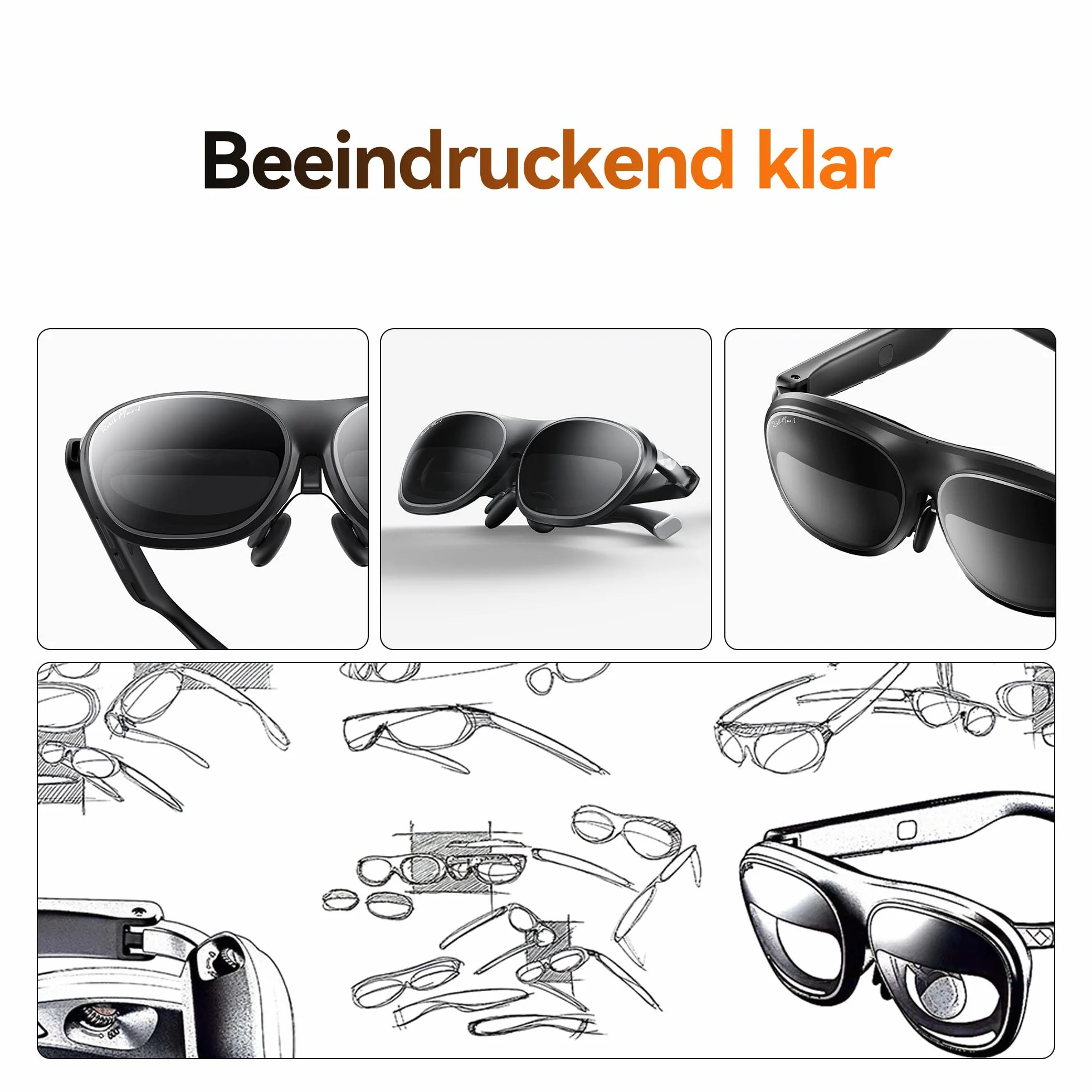 Rokid Max 2 okulary AR czarne, 215-calowy ekran Micro-OLED, ustawienie krótkowzroczności (0-600D), 120 Hz, 50° FOV i 600 nitów jasność, kompatybilne z systemem Android i PC/ROG/Steam