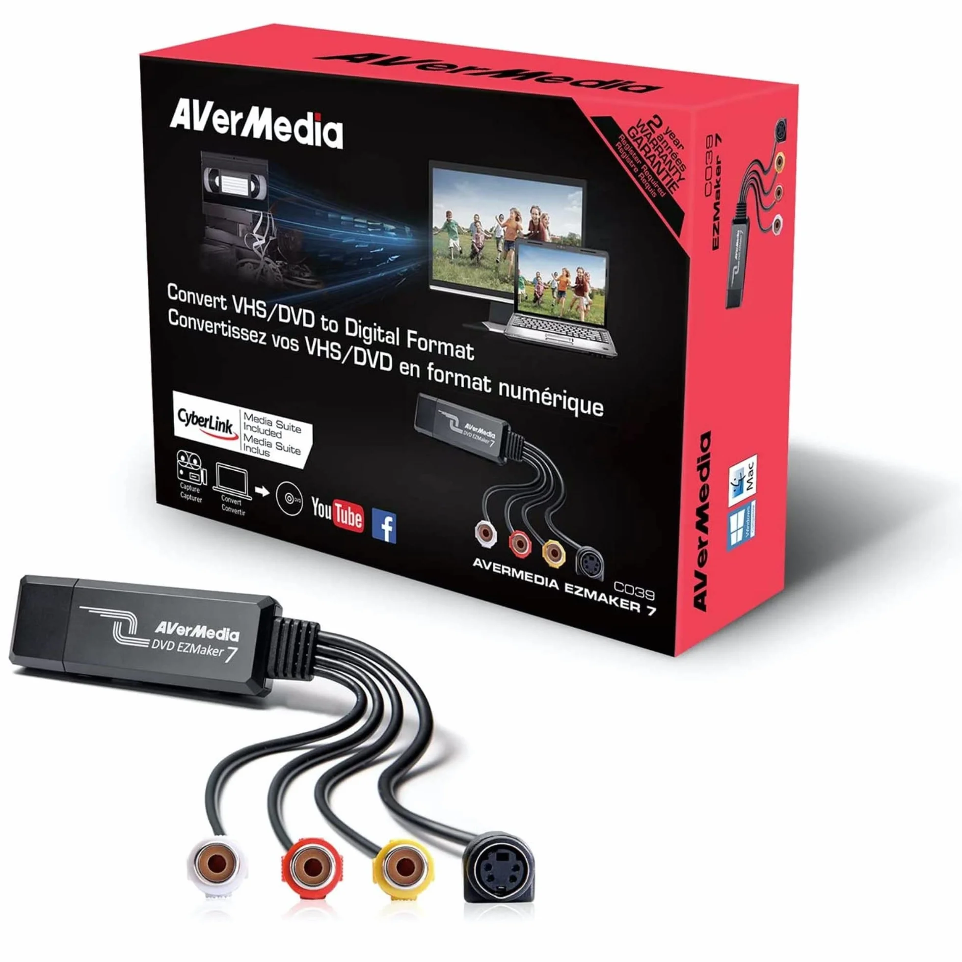 AverMedia [C039] DVD EZMaker 7 - VHS/8mm/Hi8 konwerter wideo do edycji poprzedniej [wideo od VHS do PC/DVD], czarny