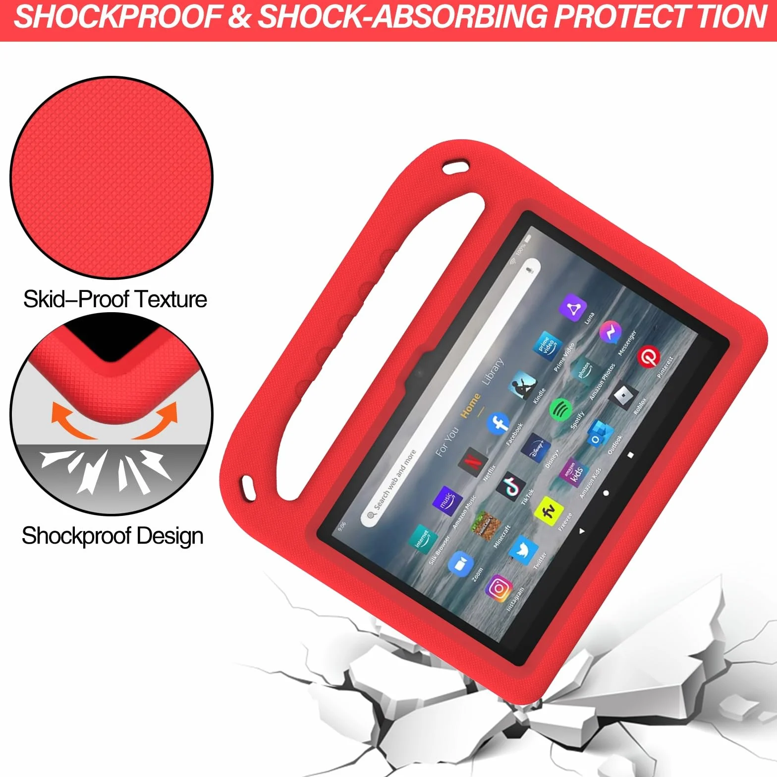 Pokrywa tabletu Kompatybilny z etui na tablet Kindle Fire 7 2022 12th, amortyzujący wstrząsy, z uchwytem, ​​EVA, uchwyt, wytrzymały pokrowiec na tablet dla dzieci, lekki Strona główna tabletu(Rosso)