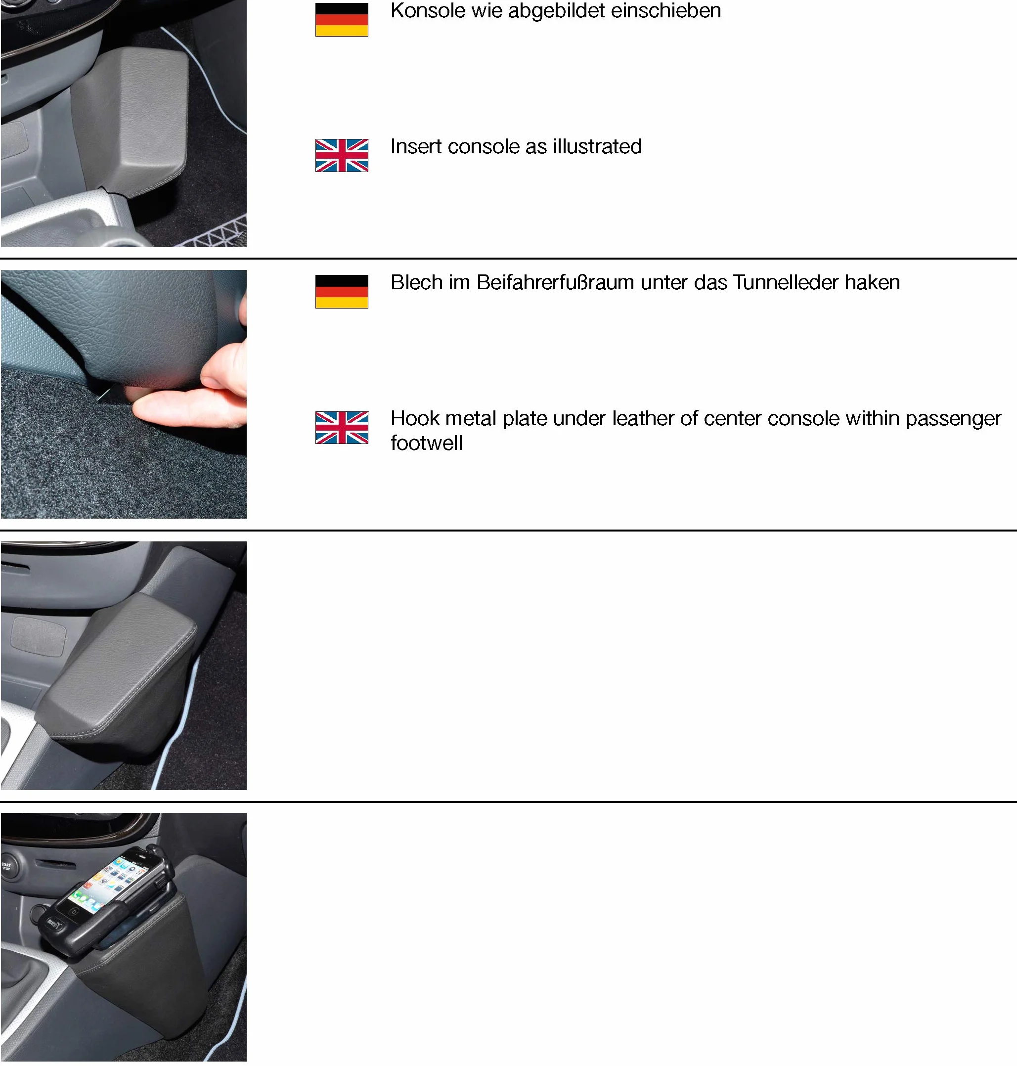 KUDA Uchwyt na telefon komórkowy pasujący do Renault Clio IV od 2013 - konsola telefoniczna do smartfonów, telefonów komórkowych, nawigacji i innych - konsola ze sztucznej skóry, czarna, 082405