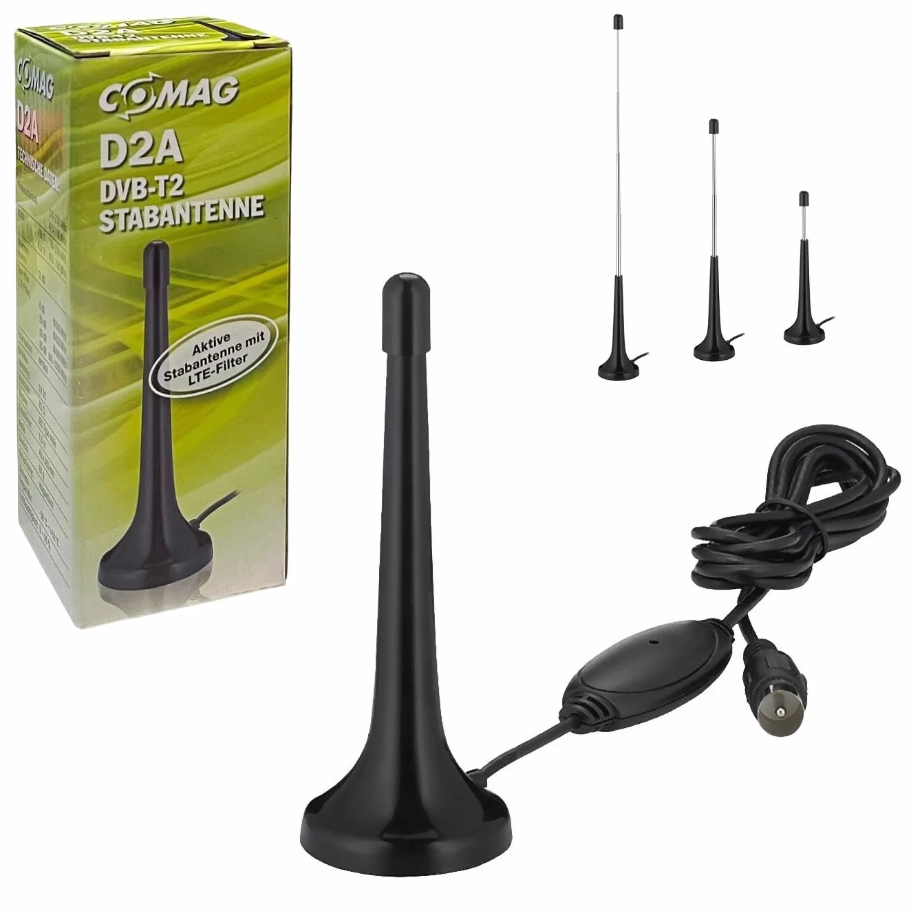 Comag D2A Aktywna antena prętowa DVB-T2 z "filtrem LTE" czarna