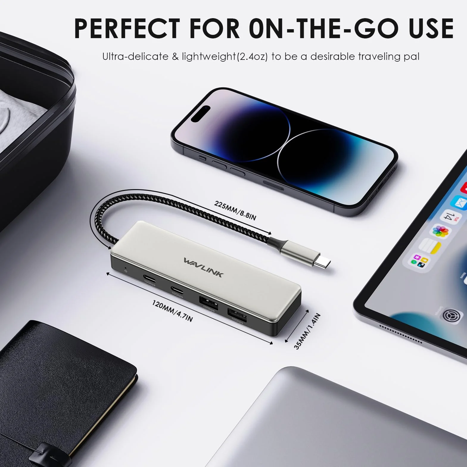 Hub USB C, koncentrator WAVLINK 10 Gb/s, 2 porty USB C 3.2, 2 porty USB A 3.2, kompatybilny z iMac/MacBook/Chromebook/Dell/HP/Lenovo (nie obsługuje ładowania/rozszerzania monitora)