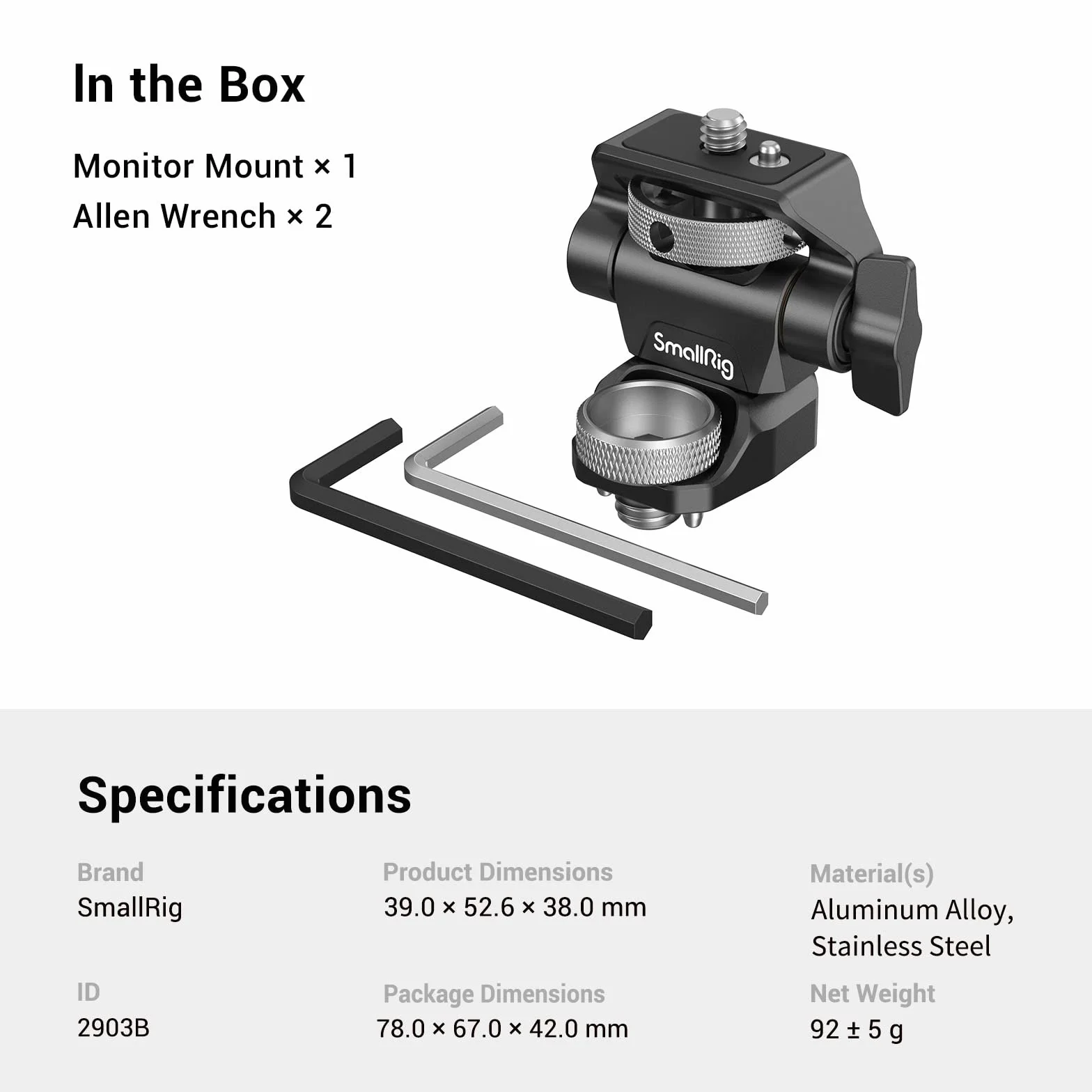 SMALLRIG Regulowany Uchwyt Monitora Kamery w Stylu dla ARRI (Aktualizacja), Obracany o 360° i Pochylany o 180° Uchwyt Monitora Anti-Twist Support Monitor Polowy 5" i 7" - 2903B