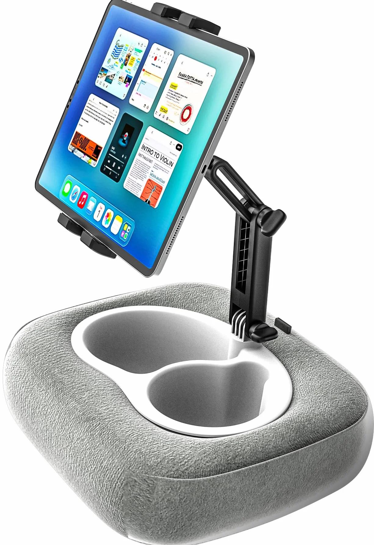 Uchwyt na tablet [miękka i wygodna tkanina] Regulowany uchwyt na poduszkę do łóżka, kolana, stołu, do iPada, Galaxy Tab, Kindle, Fire, tabletów i telefonów komórkowych 4-13", szary