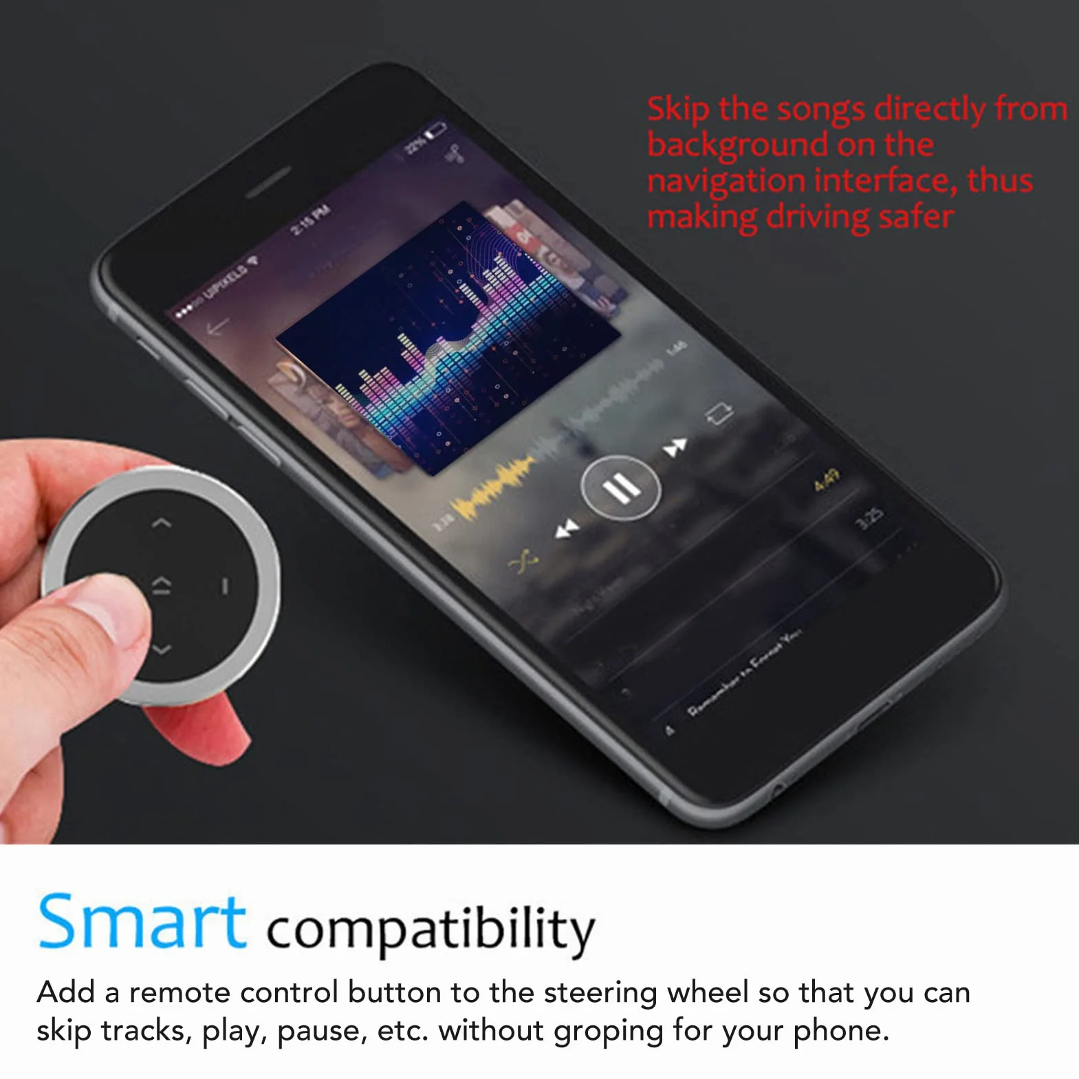 Bezprzewodowy Pilot Bluetooth do Kierownicy Samochodu, Kompatybilny z iPhone i Android