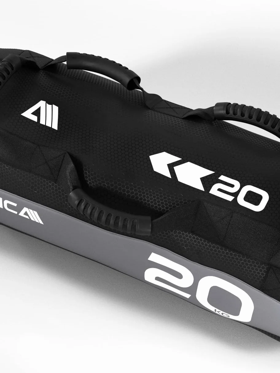 Atletica Worek na piasek 20 kg, worek do treningu funkcjonalnego całego ciała, wytrzymały nylon Cordura, 7 uchwytów