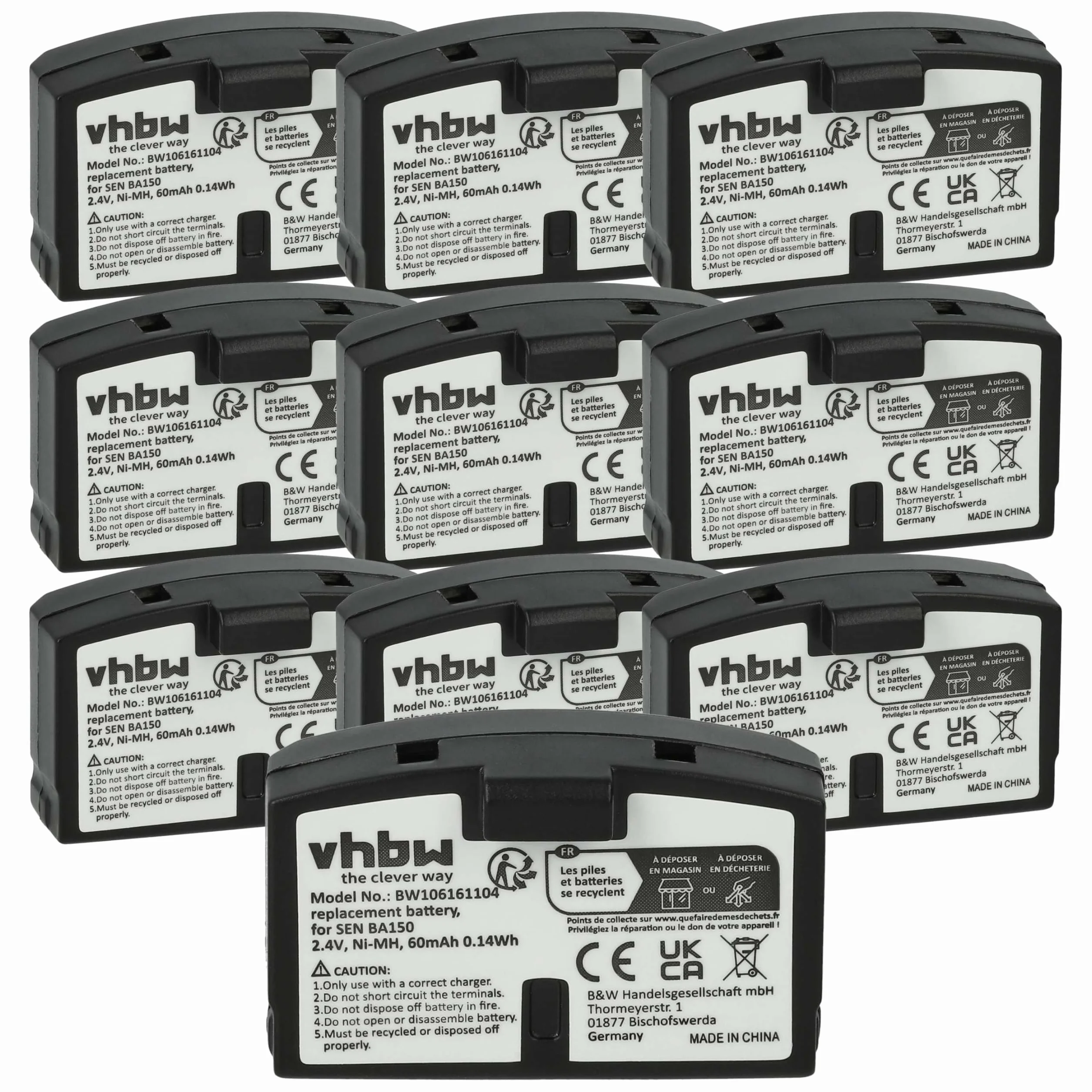 vhbw 10 x bateria zamiennik dla Sennheiser BA151, BA150, BA152 do bezprzewodowych słuchawek (60 mAh, 2,4 V, NiMH)