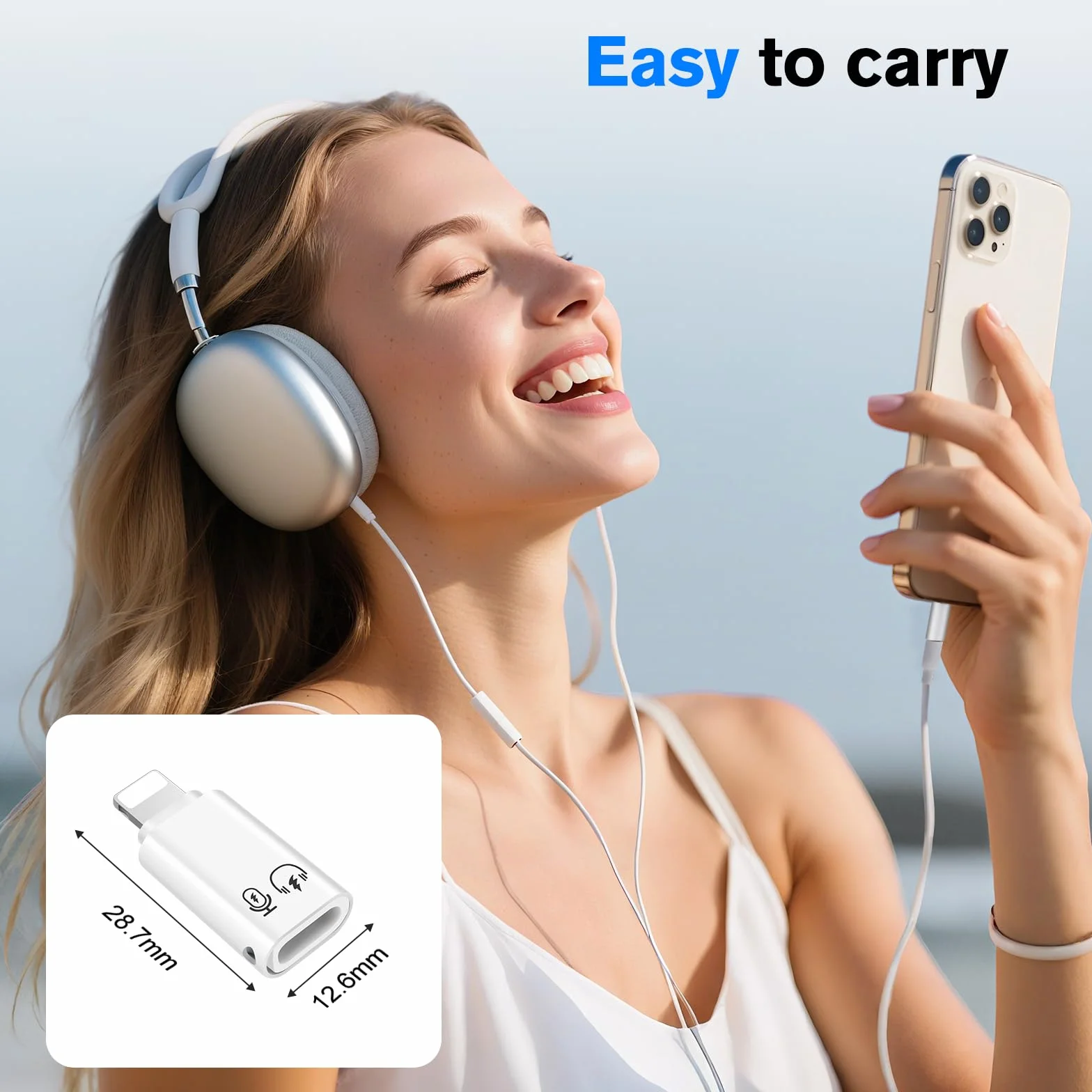 Adapter USB-C 3.1 na Lightning (2 sztuki), Lightning męski na USB C żeński, adapter mikrofonowy do słuchawek, ładowanie, kompatybilny z OTG - biały
