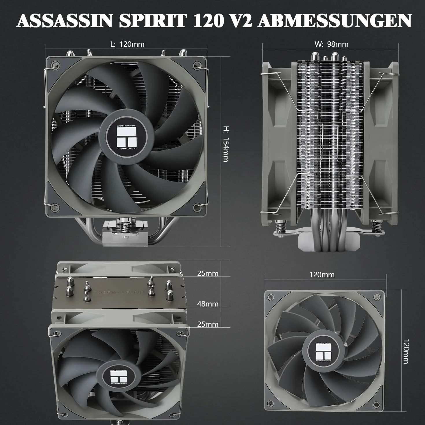 Thermalright Assassin Spirit 120 V2 PLUS wentylator chłodzący CPU, 4 rury grzewcze, podwójny wentylator PWM Quiet Fan CPU, radiator do AMD AM4 AM5/Intel 1700/1150/1151/1200(AS120 V2 Plus)