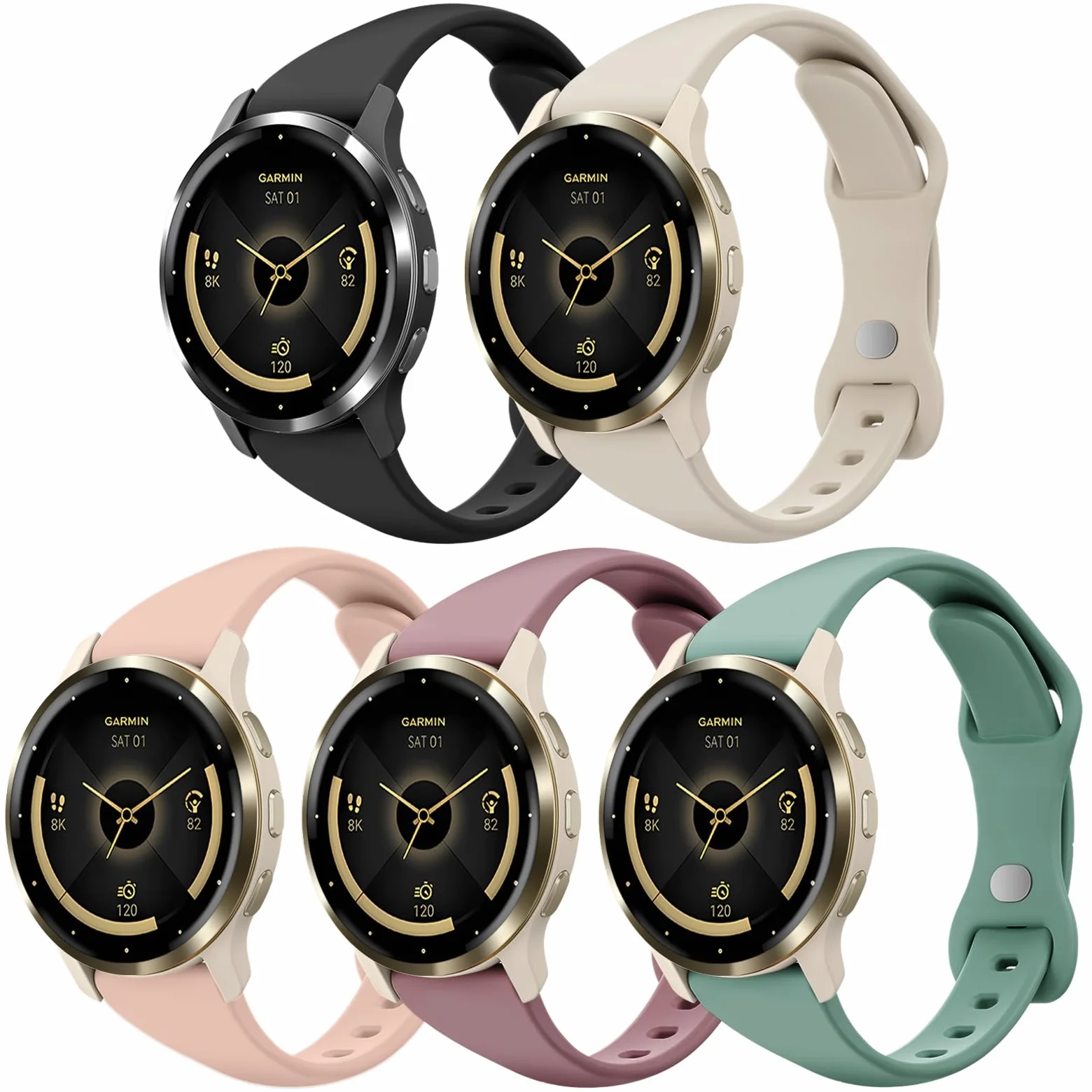 5 sztuk, 18 mm, smukły pasek sportowy kompatybilny z Garmin Venu 3S / Vivoactive 4S / Venu 2S / Vivomove 3S, cienki, miękki silikonowy pasek zamienny do zegarka Garmin Forerunner 255S/265S, dla