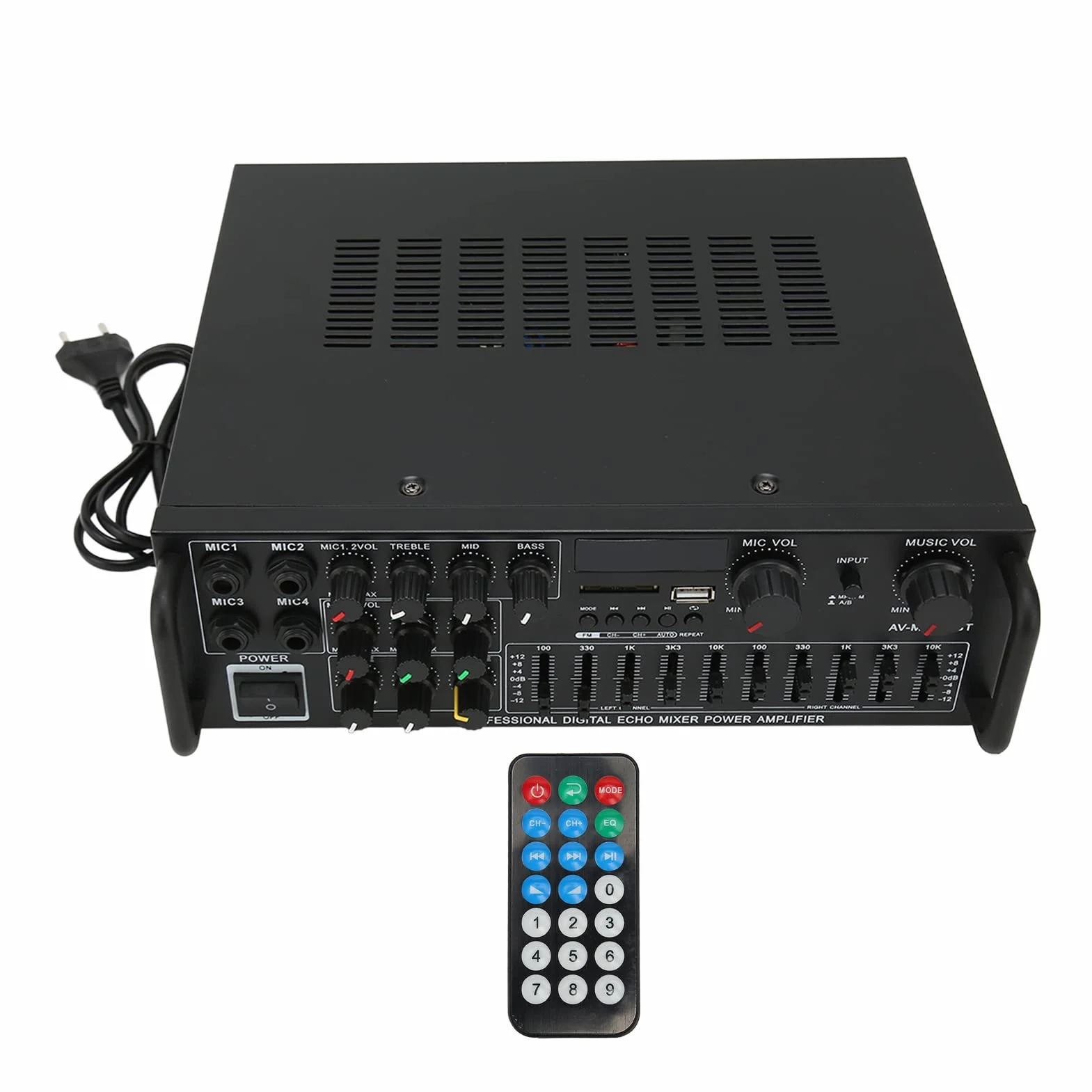 Luocute Domowy Wzmacniacz Mocy, Stereofoniczny Wzmacniacz Audio 300 W z Korektorem 5.0 EQ USB SD Radio FM, do Domu Samochód Sypialnia Biuro Piwnica Garaż (Wtyczka UE 220 V)