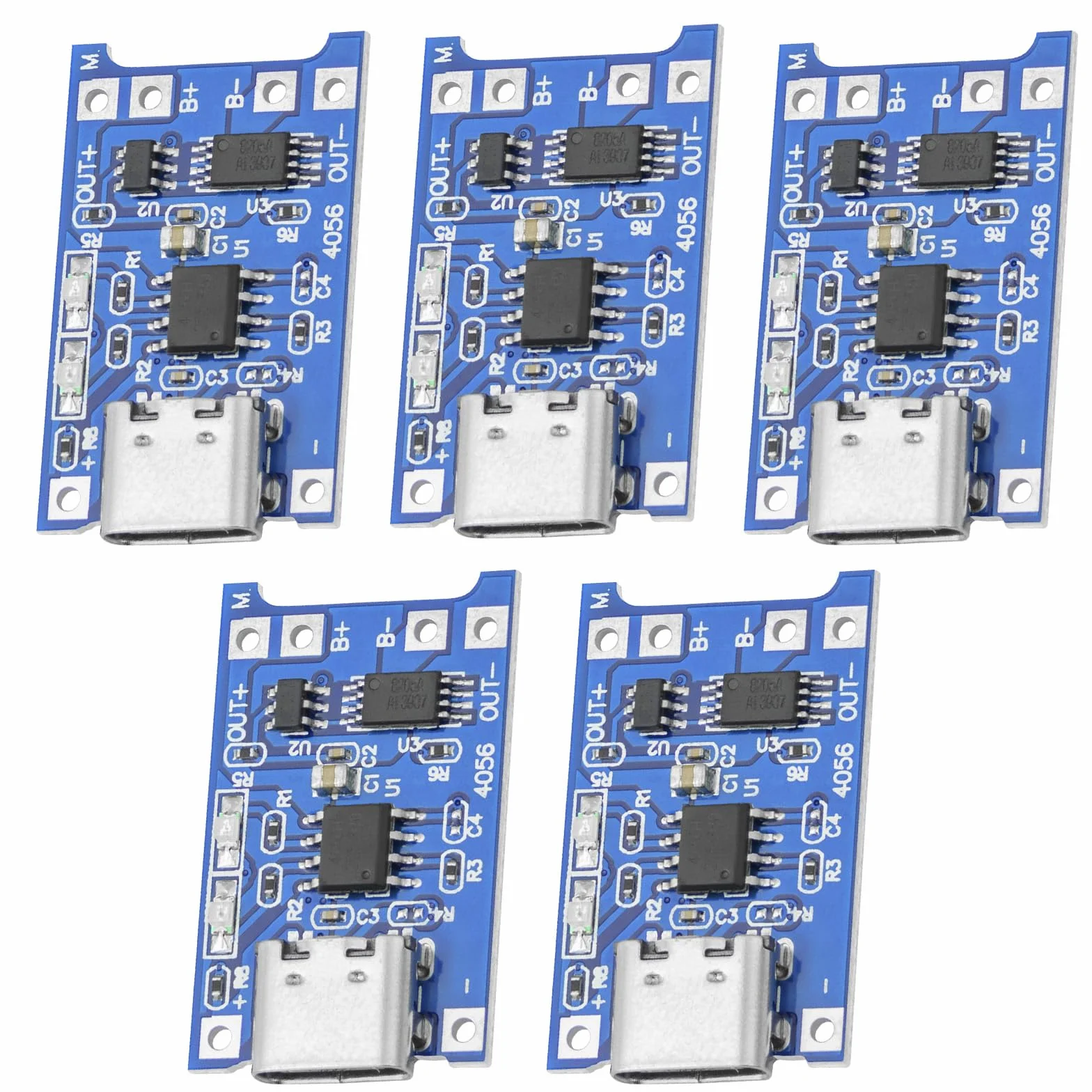AZDelivery 5X TP4056 moduł ładowania akumulatora – USB typ C, obwód ochronny, wskaźniki LED – niezbędny do baterii litowo-jonowych lub LiPo
