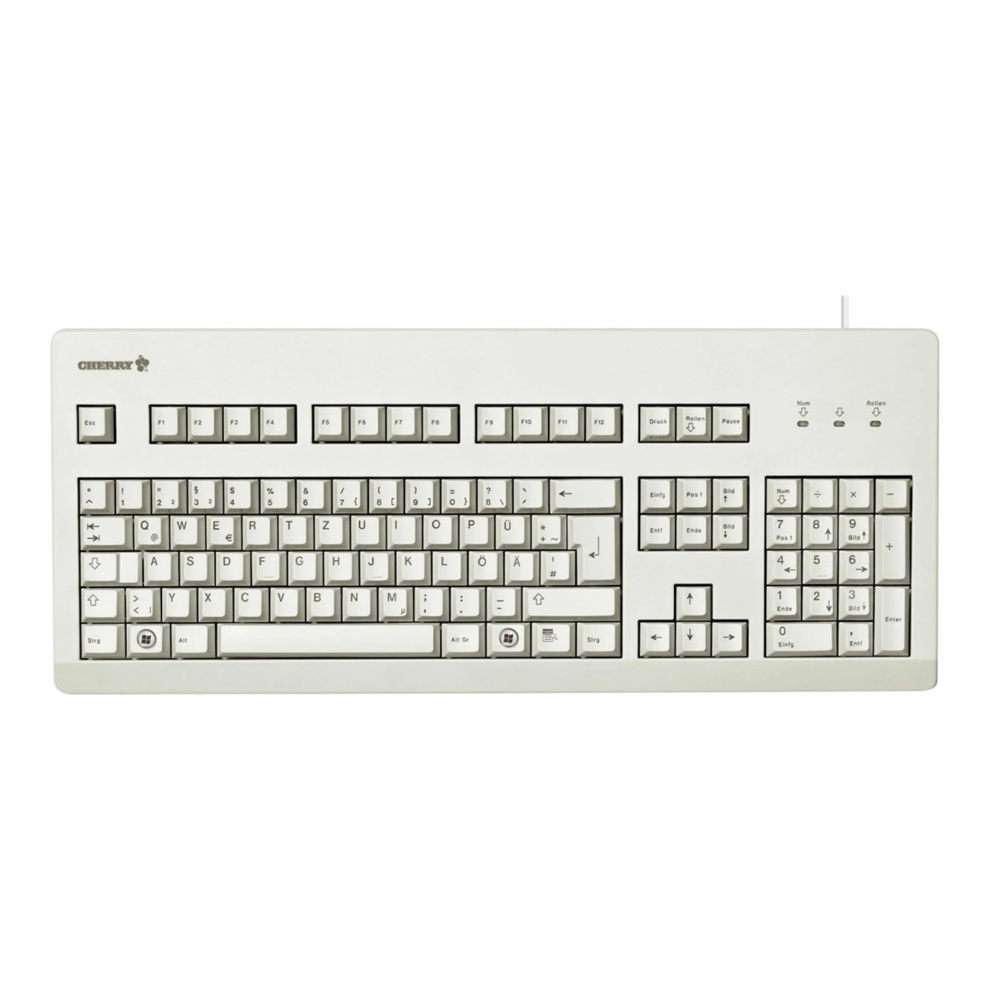 CHERRY G80-3000, niemiecki układ klawiatury, klawiatura QWERTZ, klawiatura przewodowa, klawiatura mechaniczna, CHERRY MX BLUE SWITCHES, jasnoszara