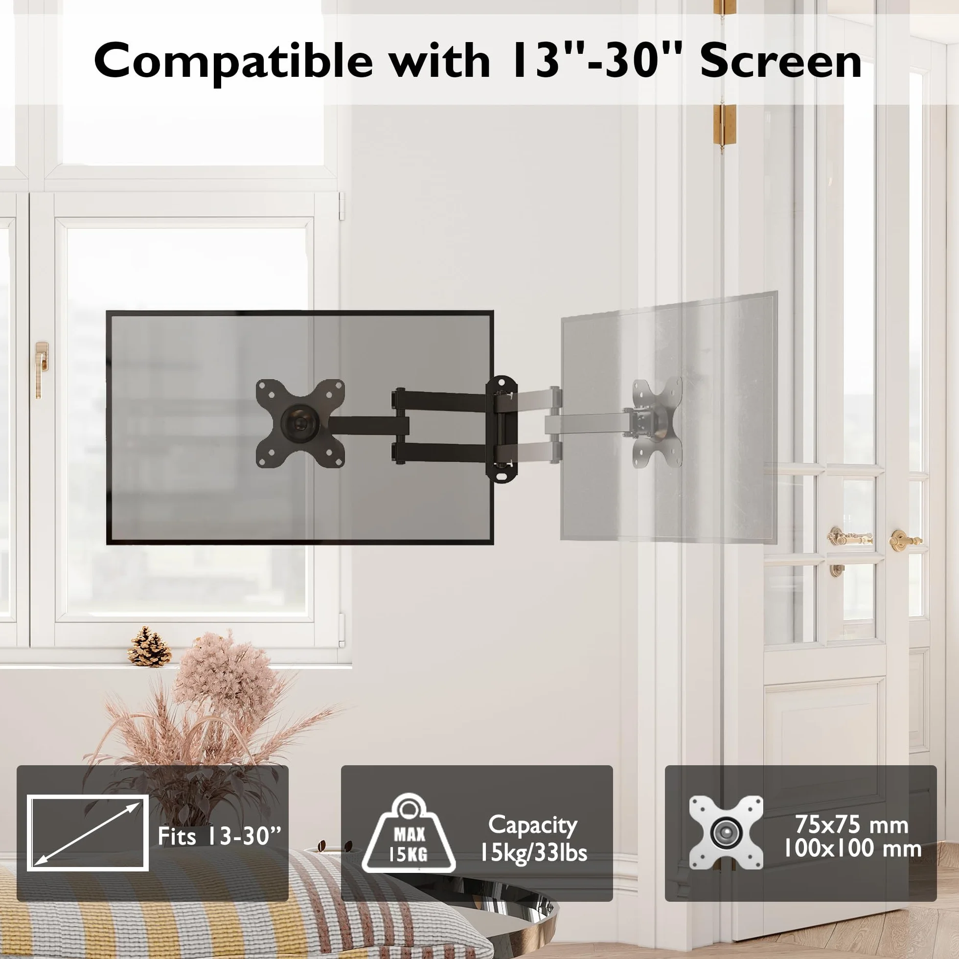 BONTEC Przegubowy Uchwyt Ścienny Full Motion do TV LED LCD 13"-30", VESA 75x75mm/100x100mm, 15kg