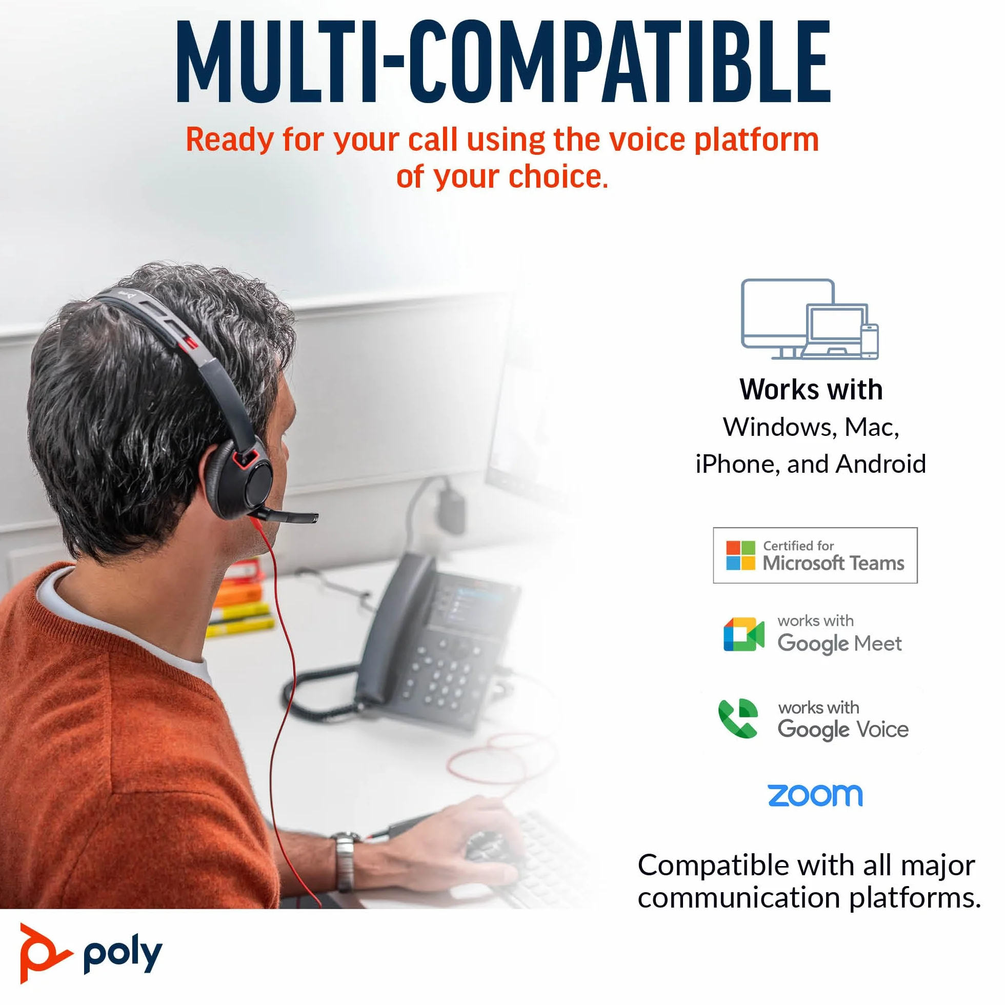 Poly Blackwire 5210 przewodowy zestaw słuchawkowy (Plantronics) - elastyczny mikrofon wysięgnika z redukcją szumów - konstrukcja z jednym uchem - połączenie z komputerem PC/Mac, telefonem komórkowym