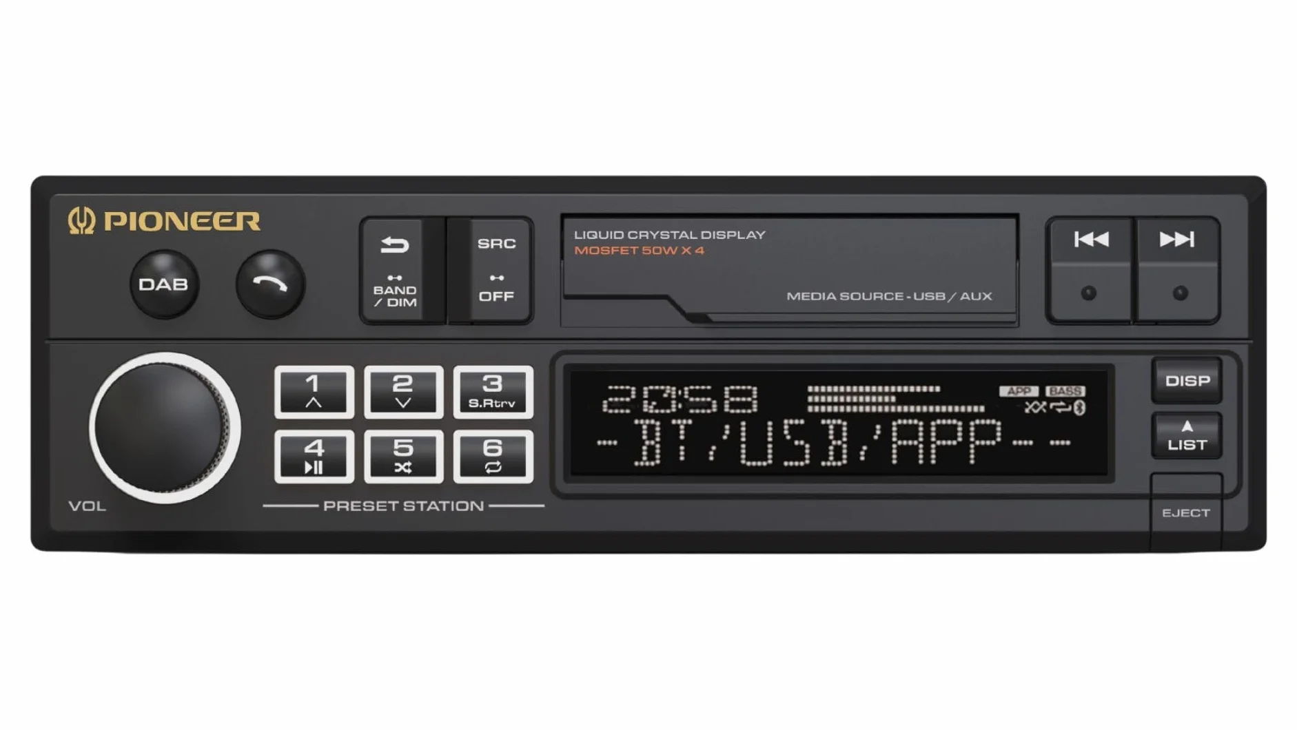 Pioneer SXT-C10PS radio samochodowe 1-DIN: styl retro z nowoczesną technologią, Bluetooth®, DAB+, USB, AUX, podświetlenie RGB, 13-pasmowy korektor, aplikacja Pioneer Smart Sync