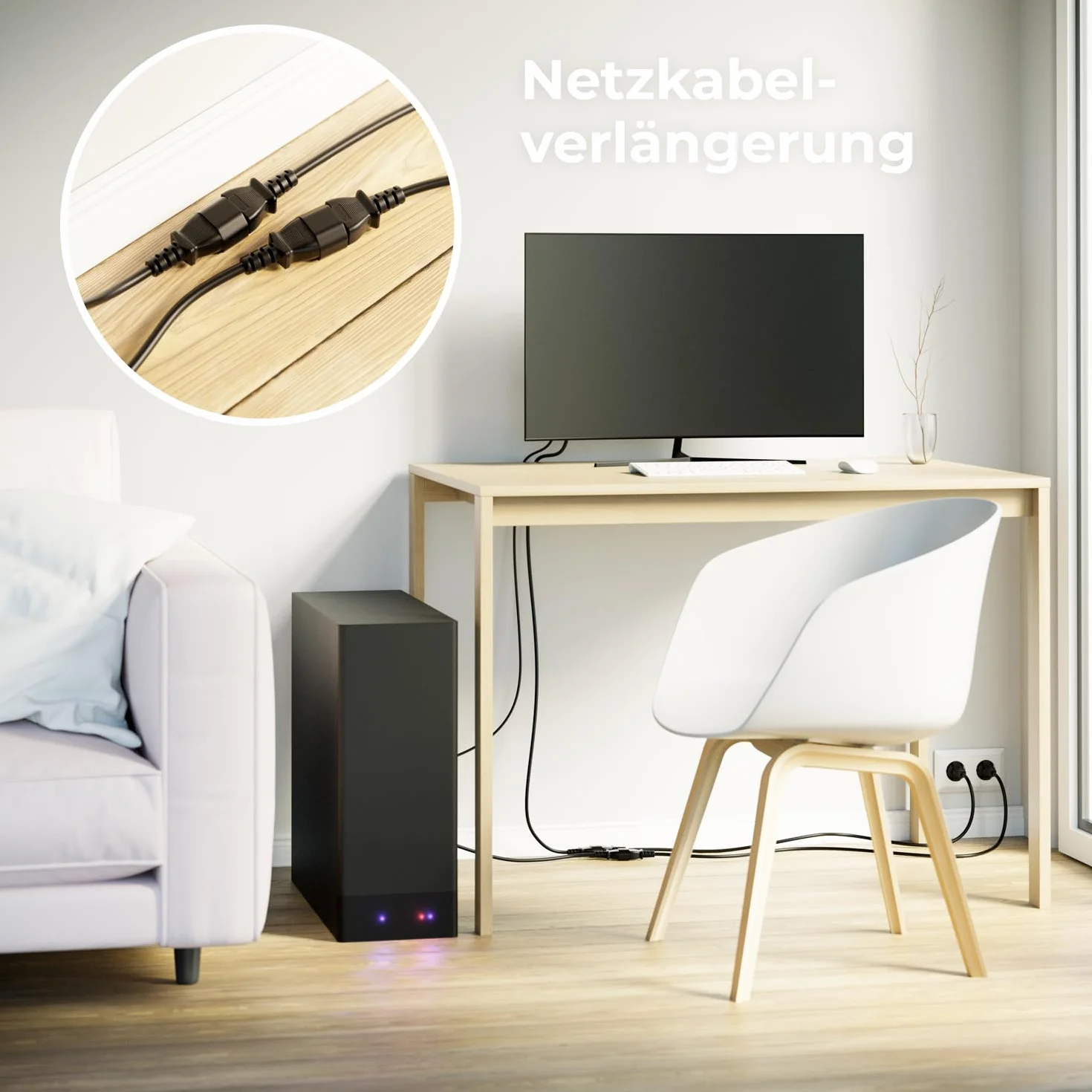 deleyCON 5m Kabel Przedłużający IEC C13 na C14 - Prosty Wtyk C13 na Gniazdo C14 - Urządzenia Domowe, PC, Monitor, Projektor, Drukarka - Czarny