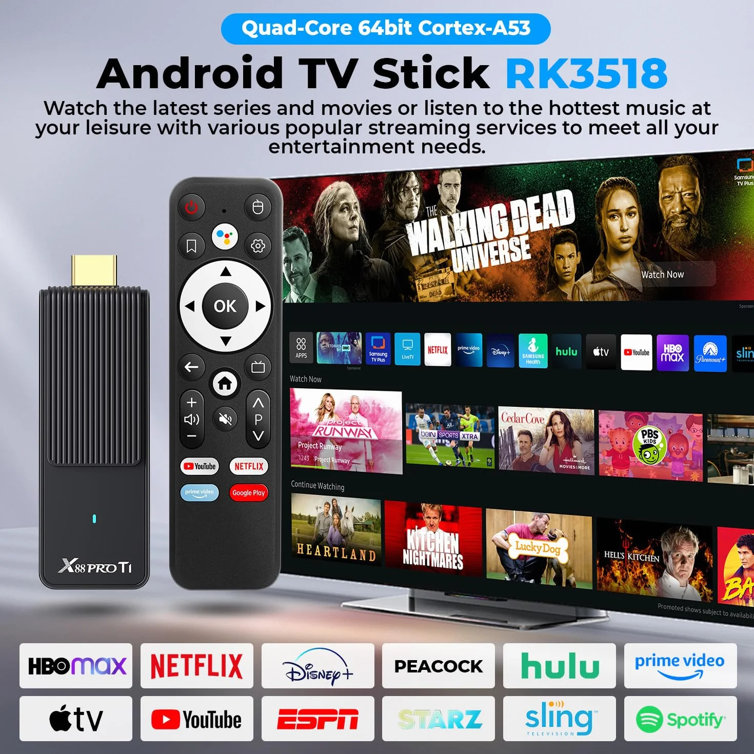 GREVA Android TV Stick 4K Ultra HD - urządzenie do streamingu, 2025 Najnowszy Android 14.0 TV Stick Box 2 GB 16 GB HDR/AV1/WiFi 2,4G/5G/BT 5.0, inteligentny odtwarzacz multimedialny z asystentem i