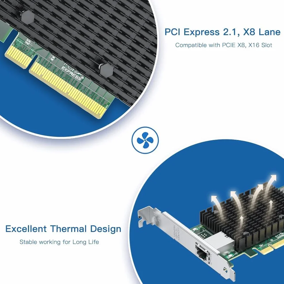 Karta sieciowa PCI-E 10 Gb RJ45 NIC,porównywalna z Intel X540-T1,Intel X540-BT2, pojedynczym portem RJ45, PCI Express X8, konwergentna karta sieciowa Ethernet, obsługująca Windows/Linux/VMware