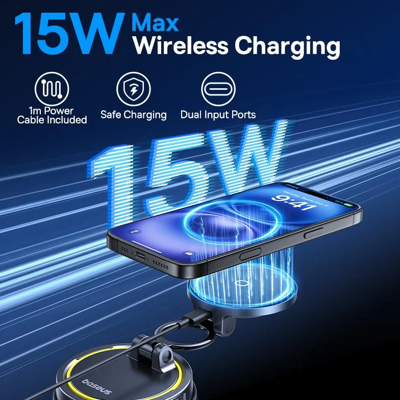 Baseus VC2 Flex Pro 15W uchwyt samochodowy do telefonów komórkowych dla Magsafe z funkcją ładowania, bezprzewodowa ładowarka samochodowa do iPhone'a 17,16,15,14,13,12 Pro Max