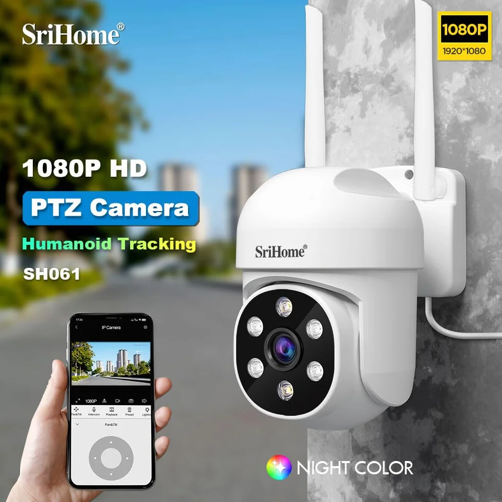 SRIHOME 1080P WiFi monitoring PTZ kamera IP humanoidalna wykrywanie i śledzenie ruchu noktowizor wodoodporny IP66 (2 sztuki sztuk)