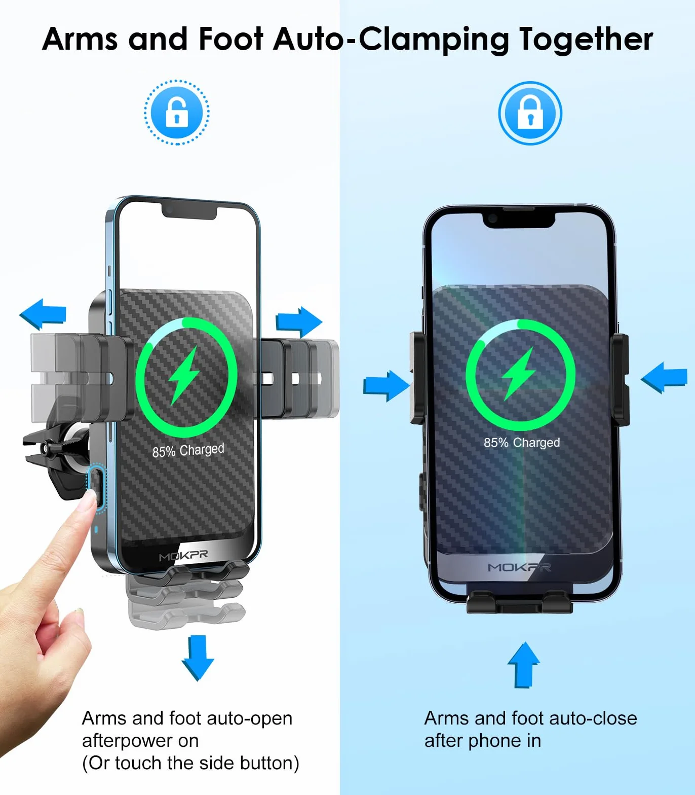 Uchwyt samochodowy do telefonu indukcyjnego, 15 W Ładowarka indukcyjna szybkozaciskowa samochodowa Przenośny uchwyt samochodowy kompatybilny z iPhone Samsung Galaxy S22/S21/S20, itp