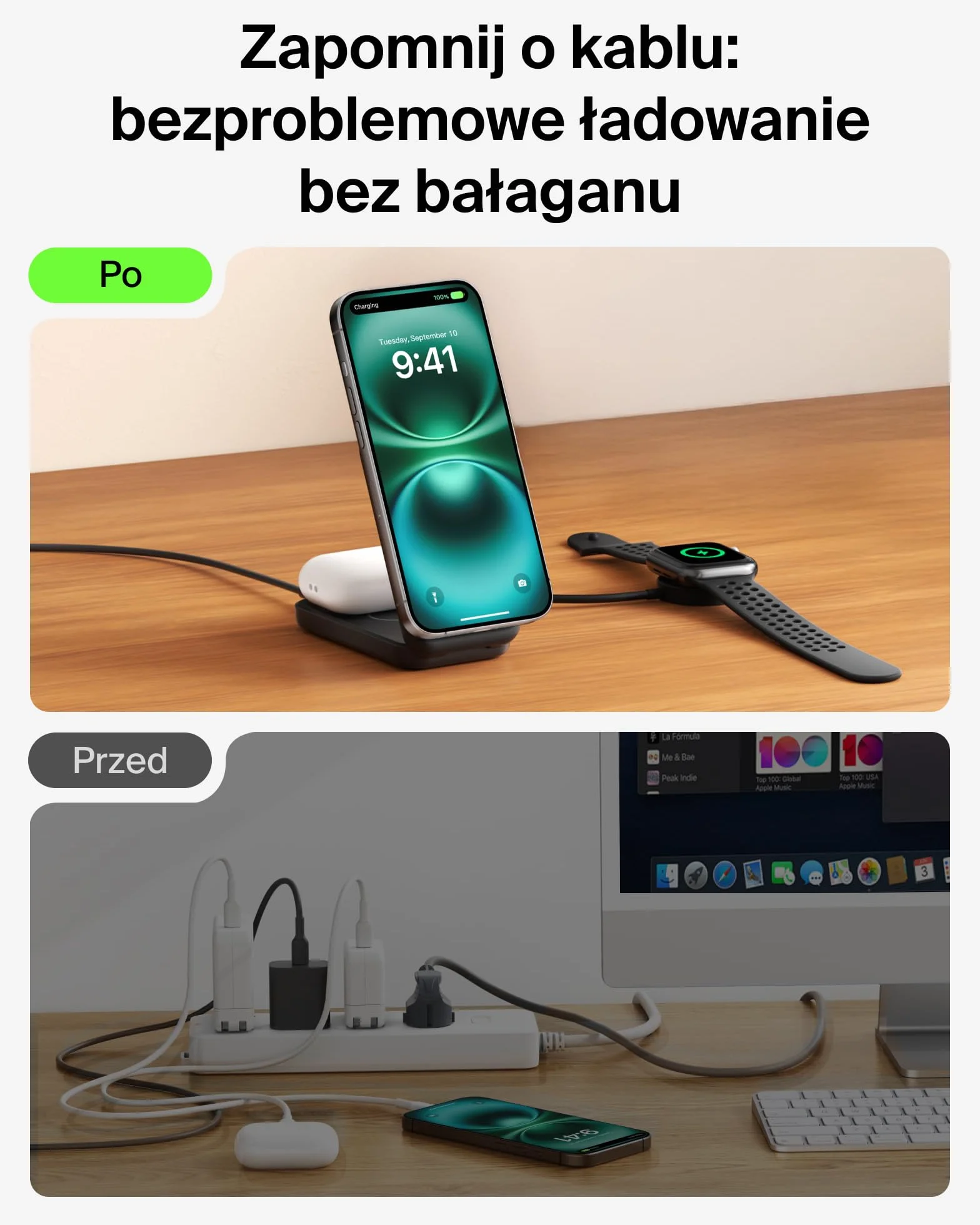 Belkin UltraCharge Qi2 25W Ładowarka Bezprzewodowa 2 W 1, Kompatybilna z MagSafe, Stacja Ładująca do IPhone 16, AirPods, Pixelsnap, Rozkładana Podstawka z Portem USB-C i Zasilaczem 45W, Czarna
