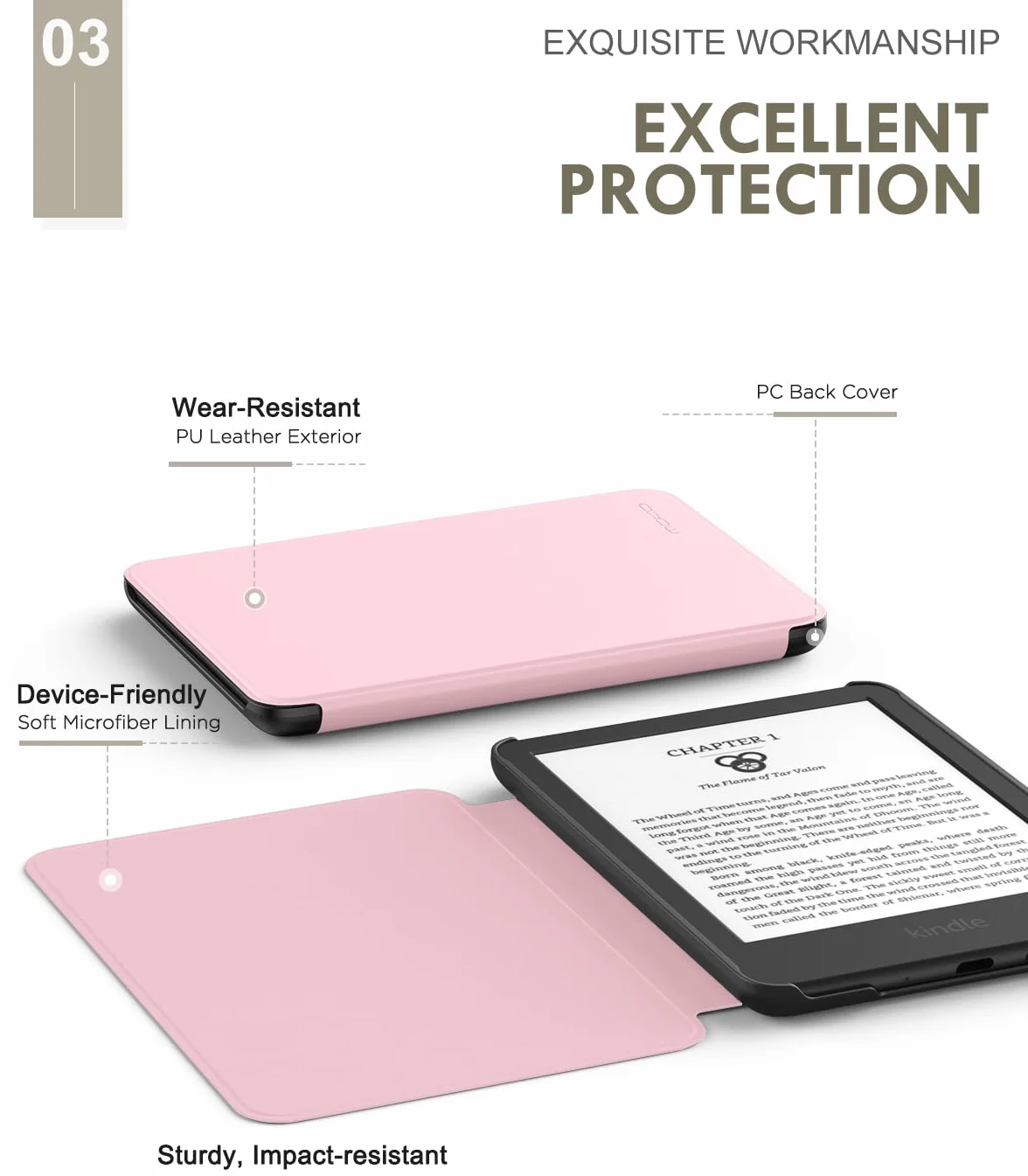 MoKo Case for Kindle 11th Generation 2024/2022 Release, Lightweight Shell Cover with Auto Wake/Sleep, Pink