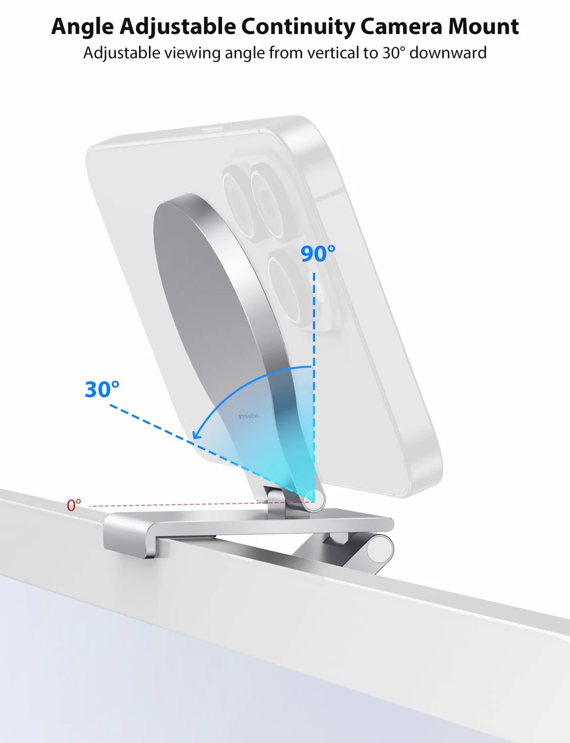 Uchwyt kamery Stouchi Continuity do komputera iMac, monitor stacjonarny, uchwyt monitora iPhone'a z regulowanym kątem, uchwyt kamery internetowej do wideokonferencji, FaceTime