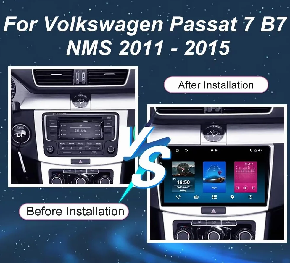 Radio samochodowe Android 15 2 DIN z 10-calowym ekranem dotykowym do VW Passata 7 B7 NMS 2011-2015 z kamerą cofania/Carplay/BT/FM/GPS/USB/WIFI/sterowaniem z kierownicy/audio samochodowe (EP4