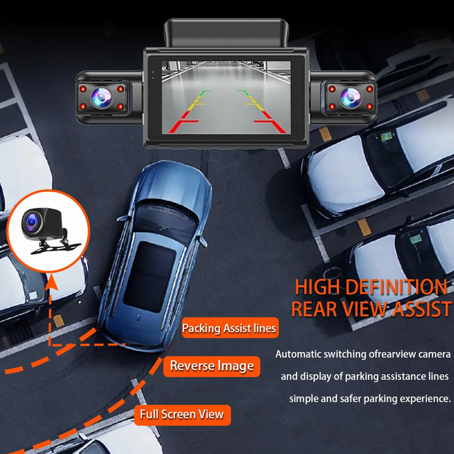 LICAEVEY 2K HD Dash Kamera Przednia Tylna Tylna Tylna część, w Lewym Prawym Kątu, 3 -calowy Ekran, Kamera Deski Rozdzielczej Wi -Fi z kartą Pamięci 64 GB dla Samochodów