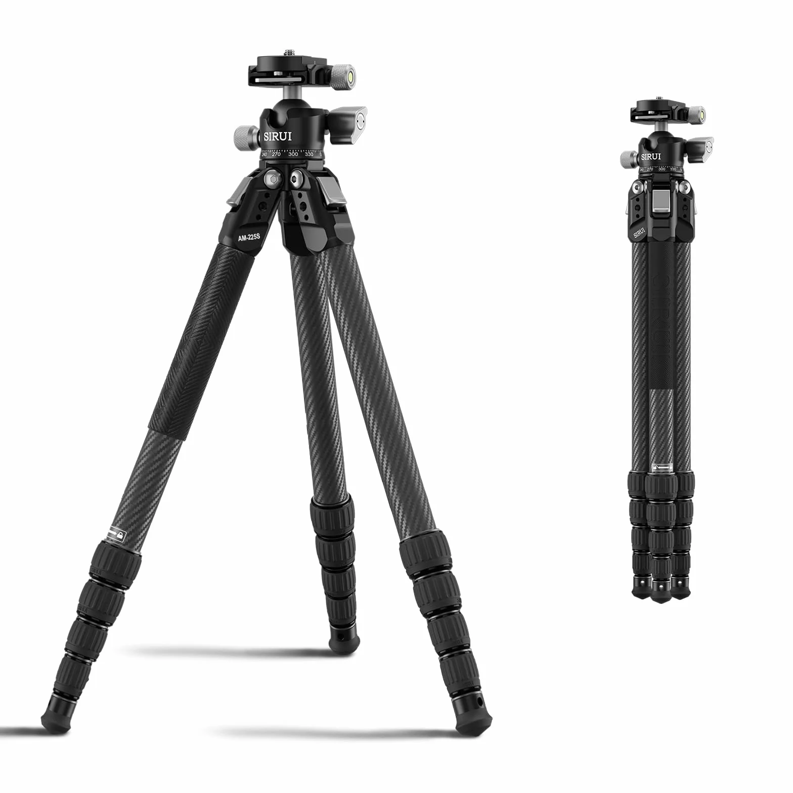 SIRUI AM-225S+G0 statyw do aparatu z włókna węglowego, 5-częściowy kompaktowy statyw z głowicą kulową G0 i płytą szybkiego zwalniania, nogi z blokadą obrotową, lustrzanką cyfrową, kamerą, smartfonem