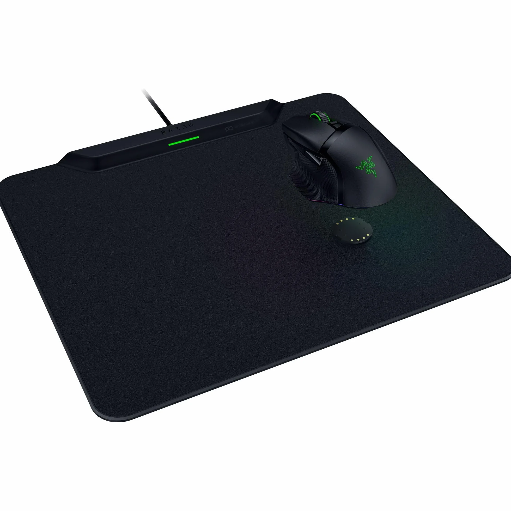 Razer HyperFlux V2 - system bezprzewodowego ładowania myszy do gier - podkładka pod mysz do gier i krążek ładujący (wskaźnik ładowania LED, antypoślizgowe gumowe nóżki) Czarny