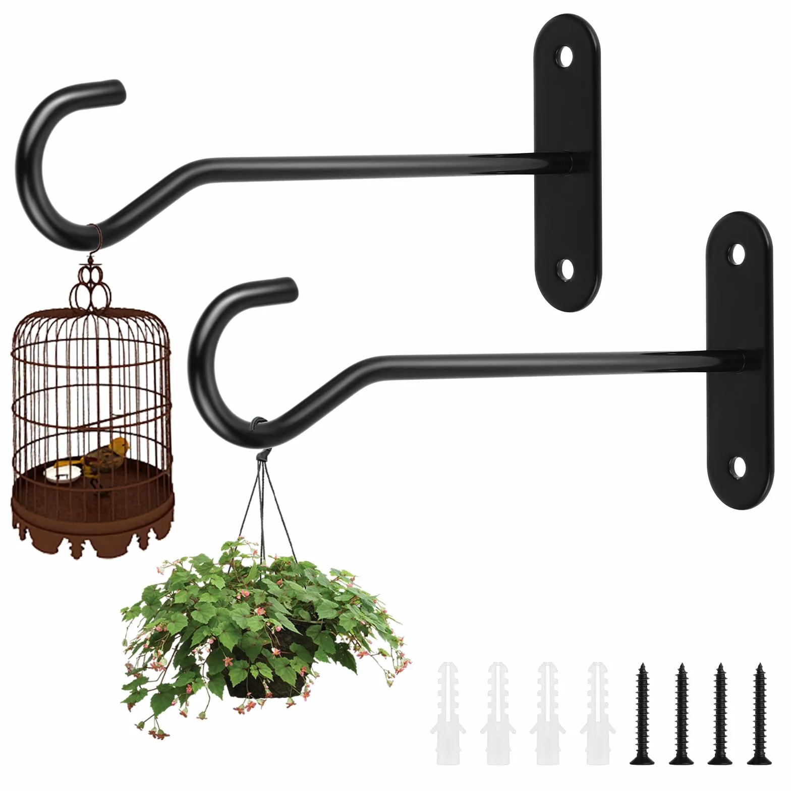 Wieszak na Rośliny z Kutego Żelaza, 2 Sztuki, 14 cm, Wiszący Wspornik, Wytrzymały, Zewnętrzny, Metalowy, Czarny, Haczyki do Lampionów i Koszy Kwiatowych