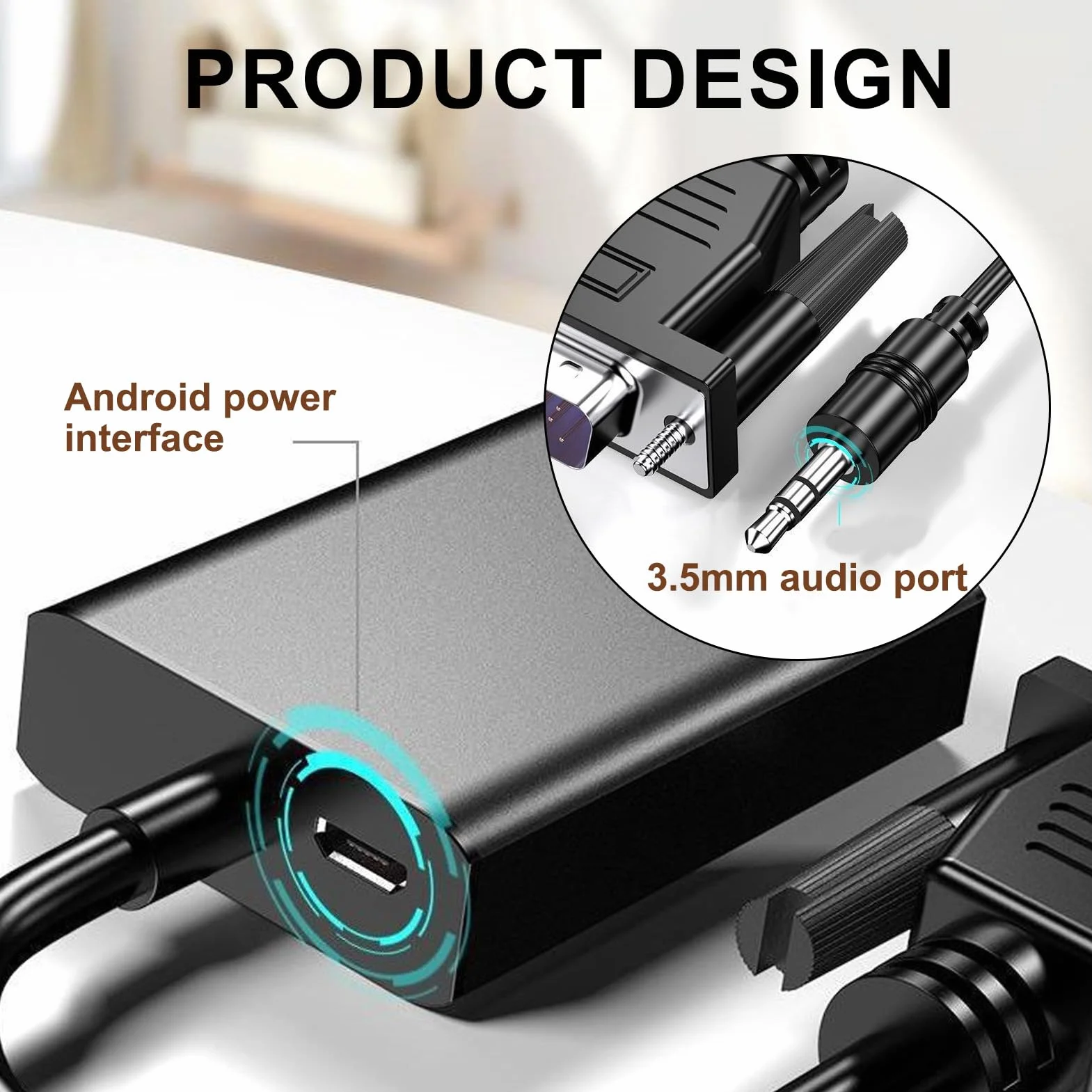 Konwerter VGA na HDMI 1080P męski na żeński z dźwiękiem i zasilaczem USB