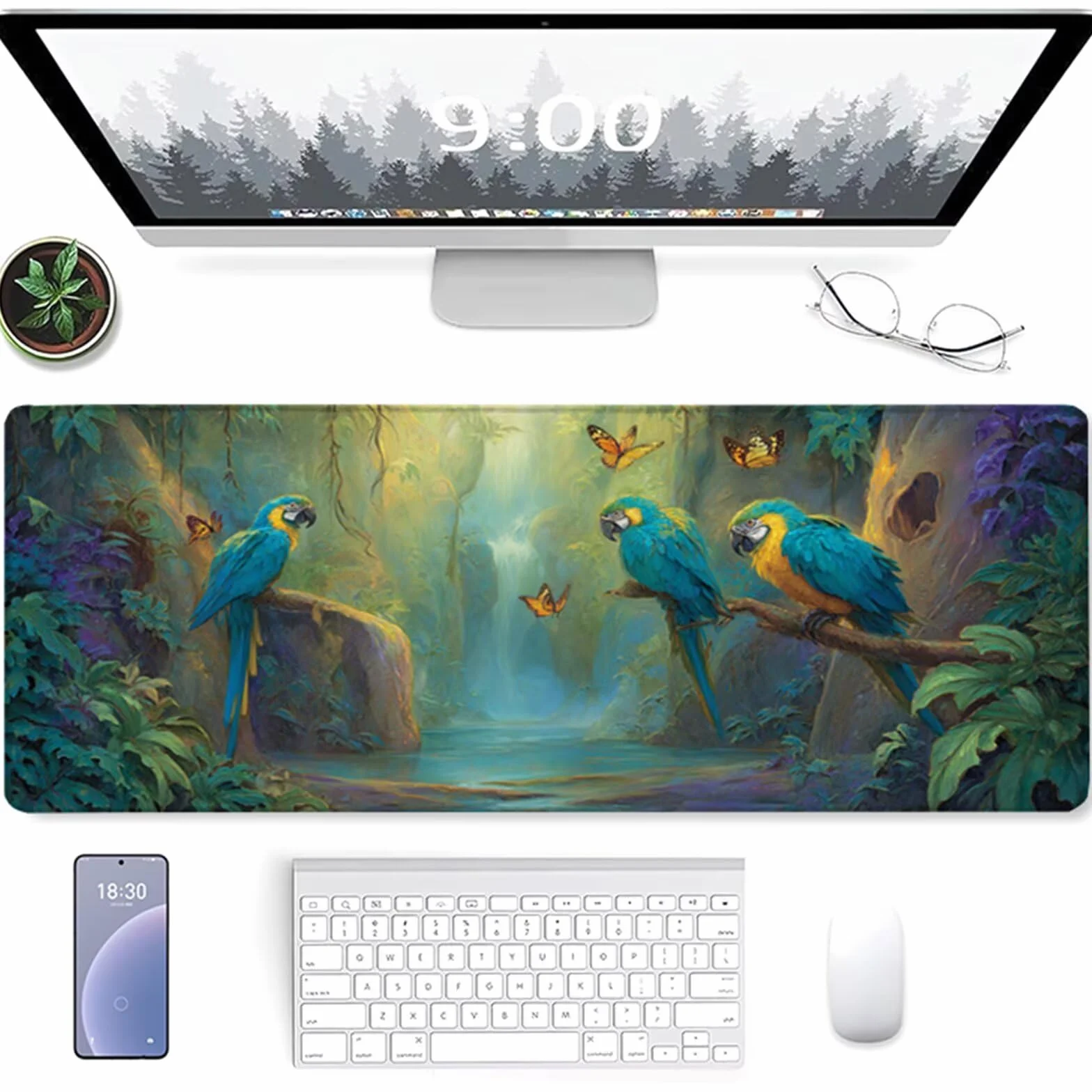 Motylowa podkładka pod mysz do gier 1200 x 600 x 3 mm, mata na biurko XXL ptak, mata na biurko z antypoślizgową gumową podstawą, podkładka pod mysz z szytymi krawędziami, akcesoria do gier, do PC V