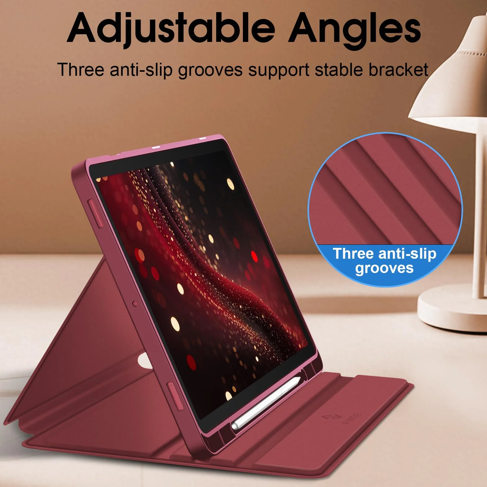 FINTIE Etui do Samsung Galaxy Tab S10 Lite/ S10 FE 2025/ S9 FE 10,9 cala / S9 11 cali z uchwytem na długopis S, smukły stojak pod wieloma kątami z miękką tylną obudową TPU, wino