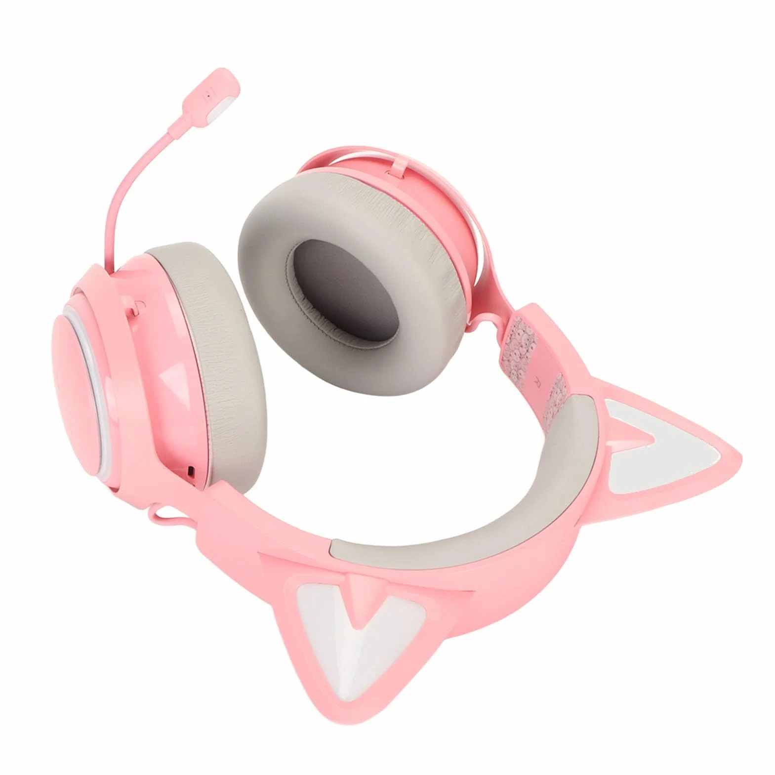 Generic Bezprzewodowy Zestaw Słuchawkowy do Gier z Uszami Kota, światło RGB, Słuchawki do Laptopów i Komputerów Stacjonarnych, Dźwięk Przestrzenny 3D, dla Graczy (PINK)