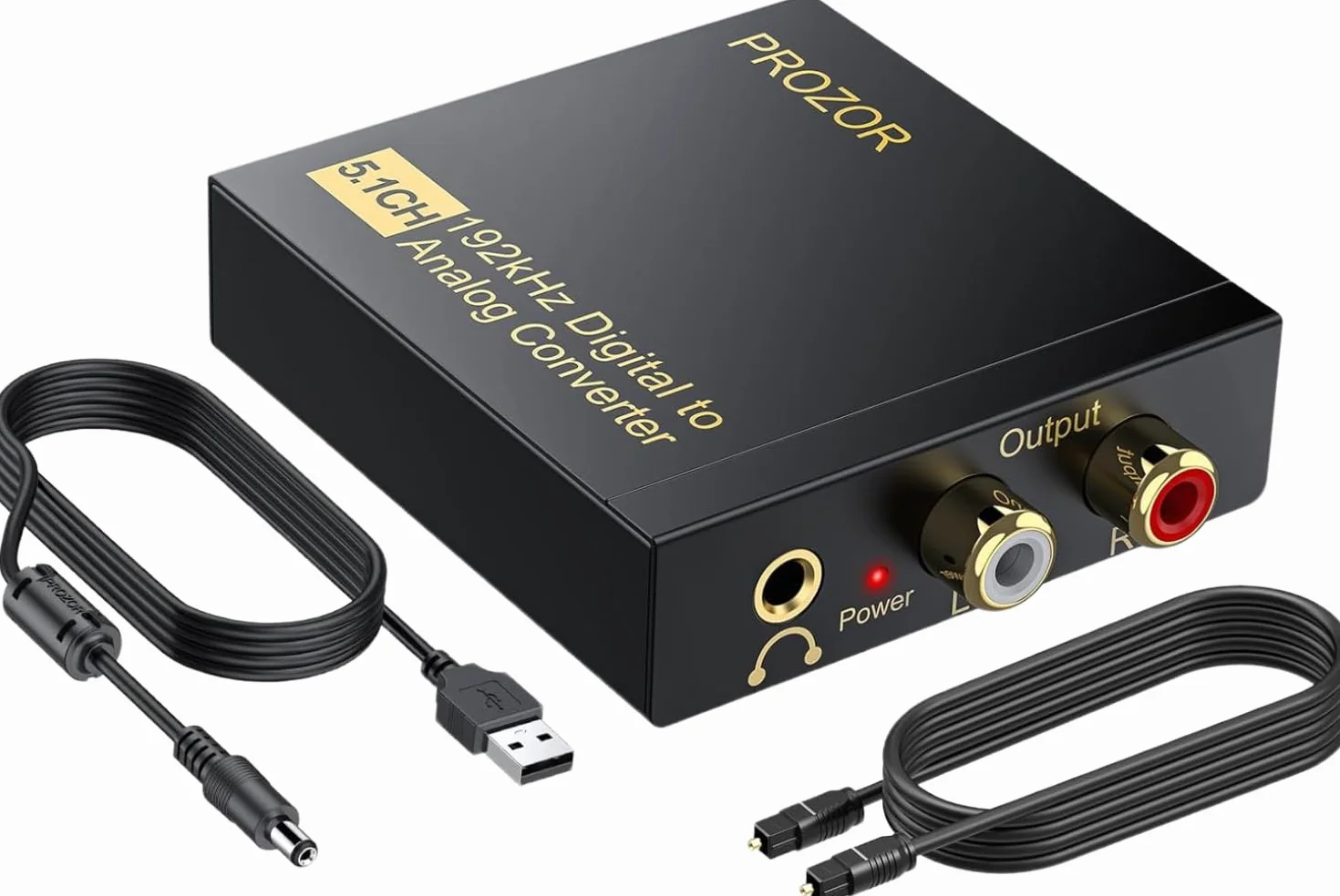 PROZOR Konwerter optyczny na RCA 192 kHz, konwerter DAC, konwerter obsługuje regulację głośności, Coaxial SPDIF Toslink Optical to Analog, stereo L/R, RCA, gniazdo 3,5 mm, adapter audio do HDTV itp